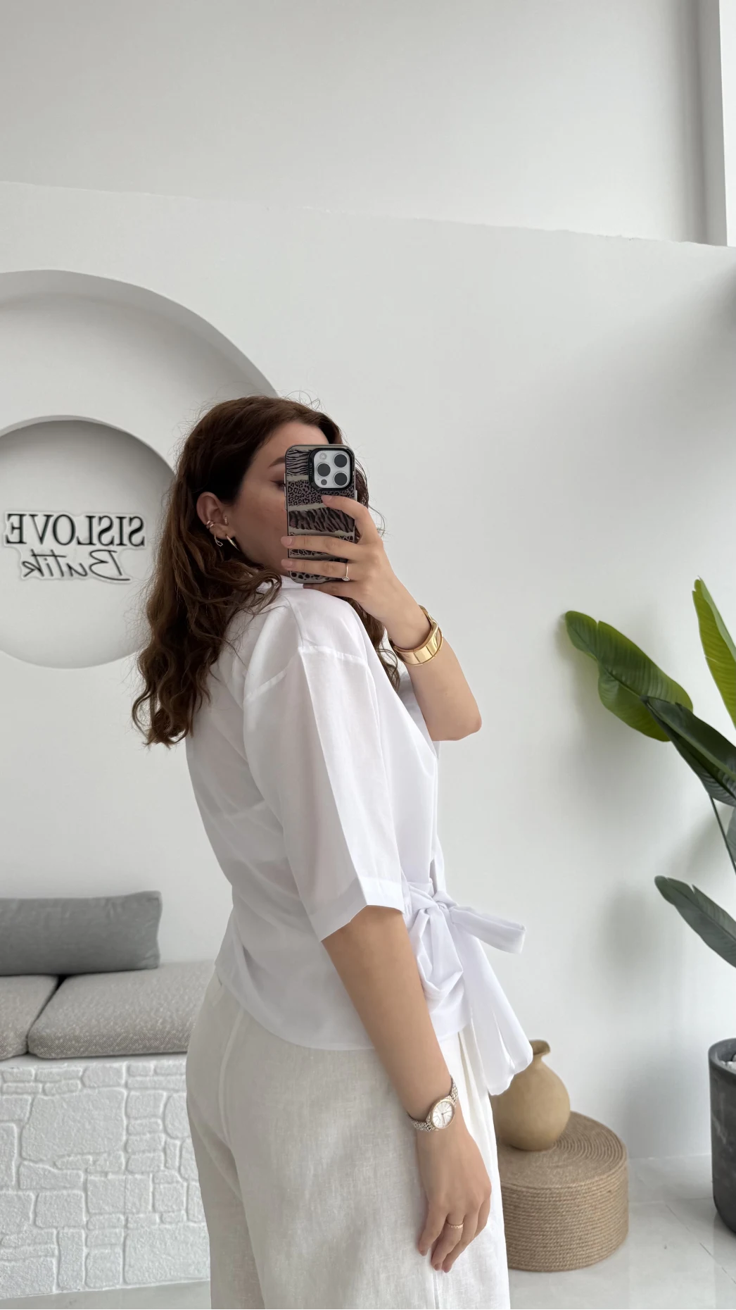 Kruvaze Yaka Bağlamalı Bluz - Beyaz - 1021