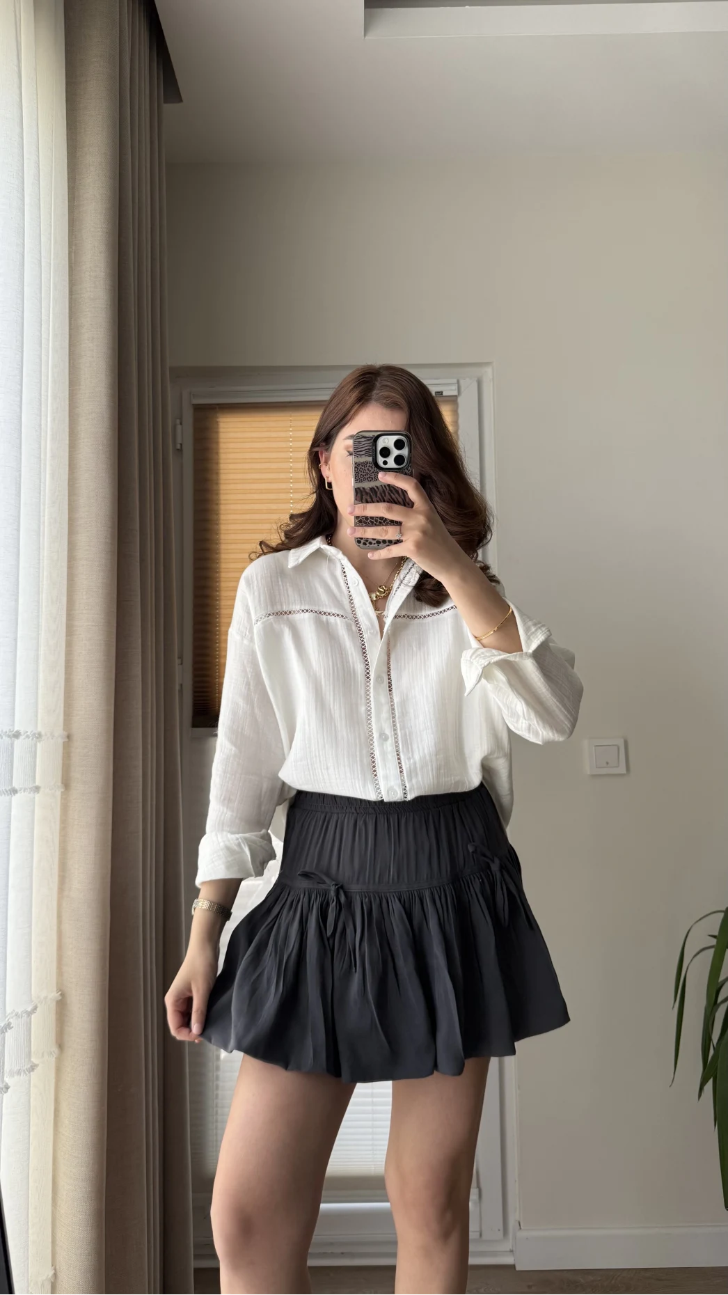 Kurdele Detay Antrasit Şort Etek - 5010