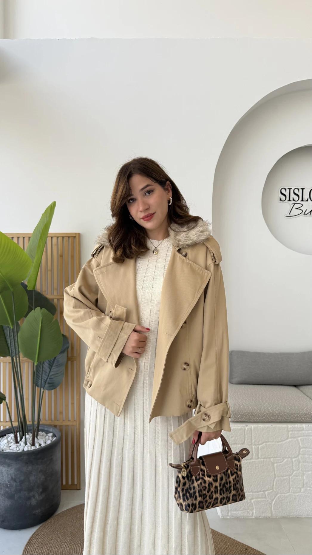 Kürk Yakalı Trençkot - Vizon - Kod: 508232