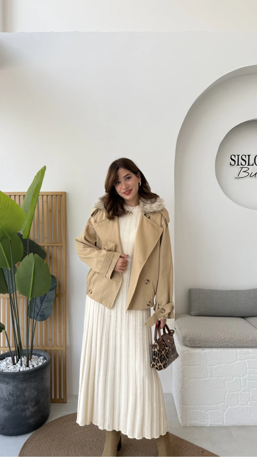 Kürk Yakalı Trençkot - Vizon - Kod: 508232