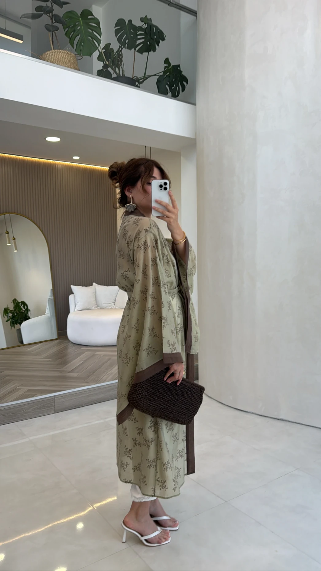 Kuşaklı Nakış İşlemeli Kimono - Adaçayı Yeşil - Kod: 5097