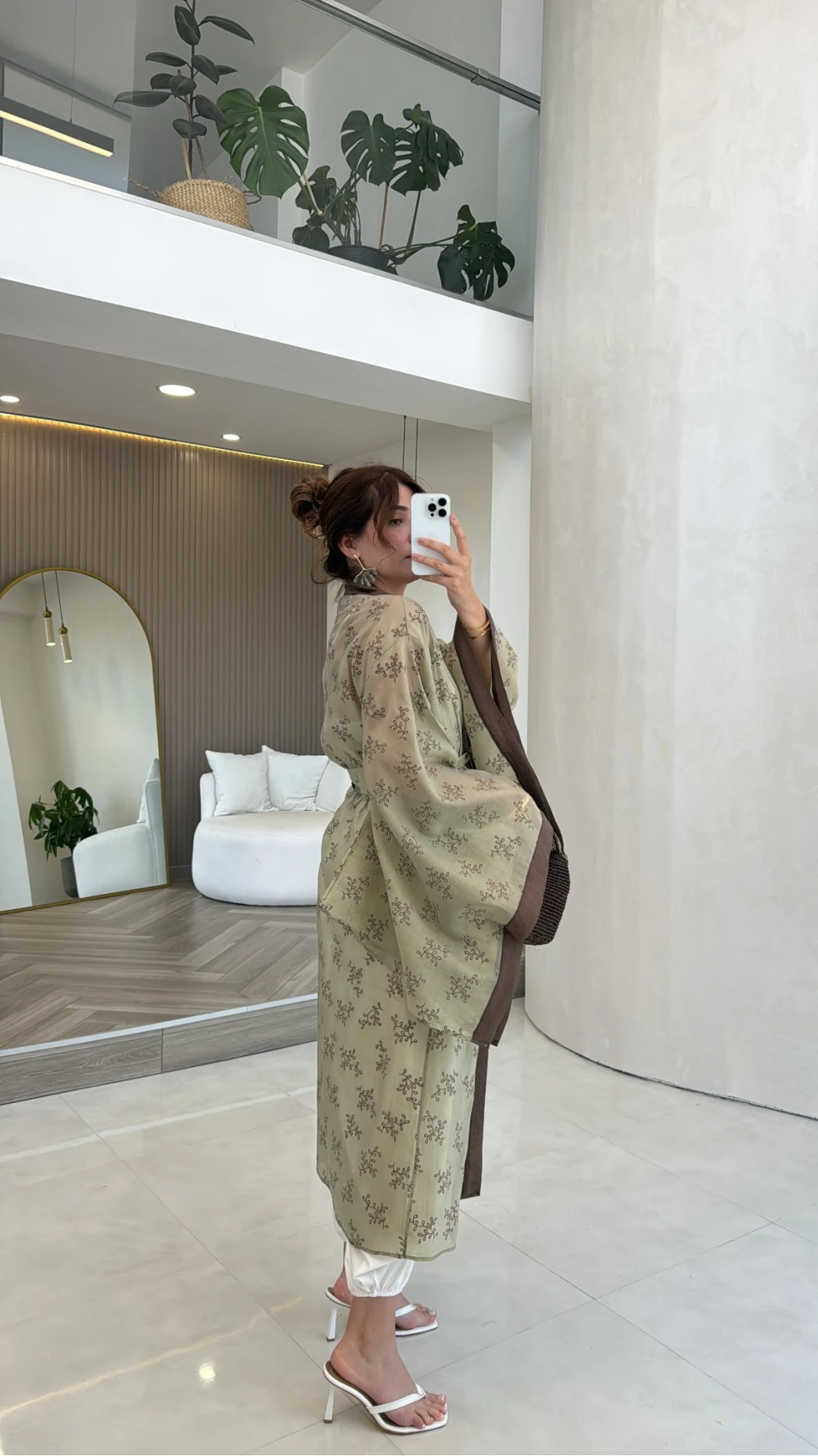 Kuşaklı Nakış İşlemeli Kimono - Adaçayı Yeşil - Kod: 5097