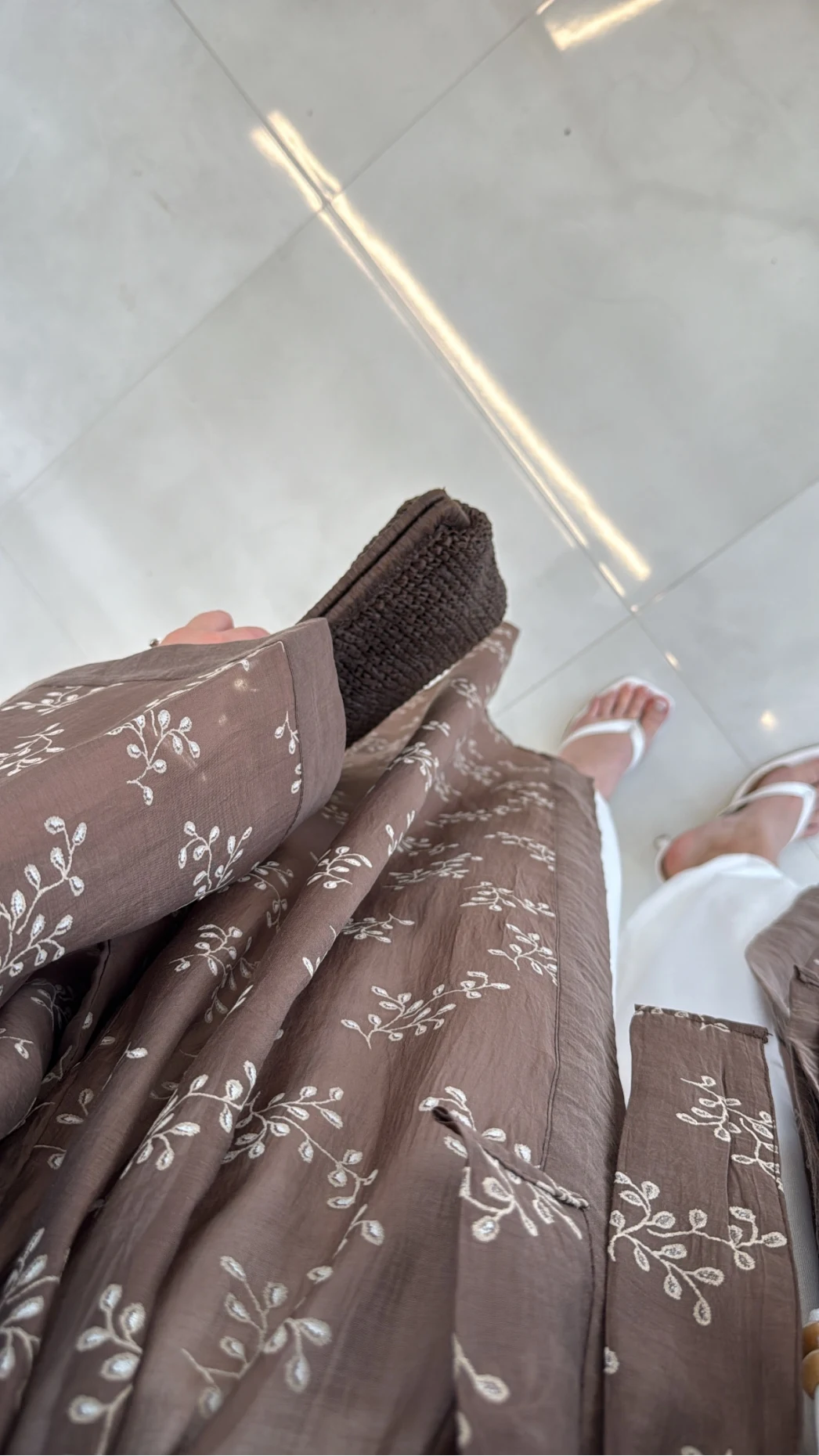 Kuşaklı Nakış İşlemeli Kimono - Kahve - Kod: 5097