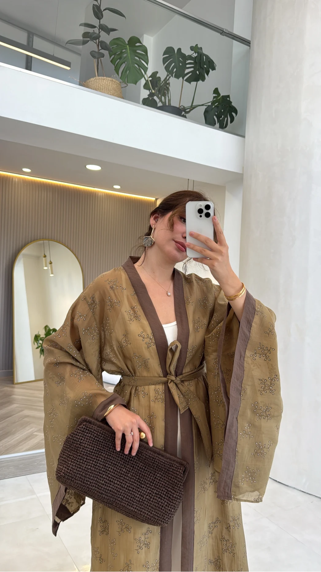 Kuşaklı Nakış İşlemeli Kimono - Olive - Kod: 5097