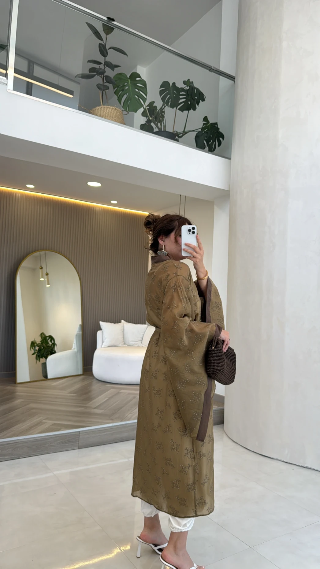 Kuşaklı Nakış İşlemeli Kimono - Olive - Kod: 5097