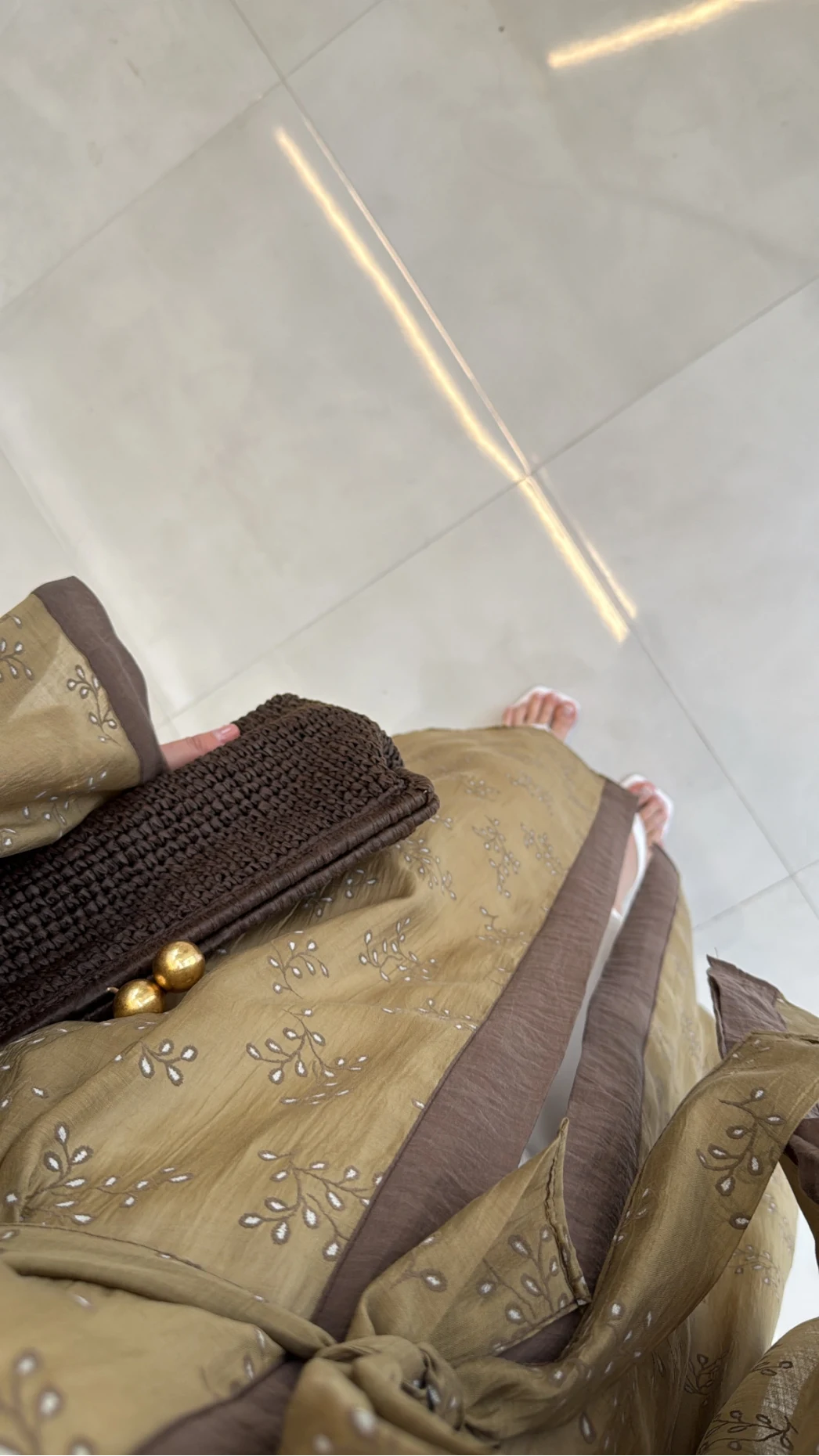 Kuşaklı Nakış İşlemeli Kimono - Olive - Kod: 5097