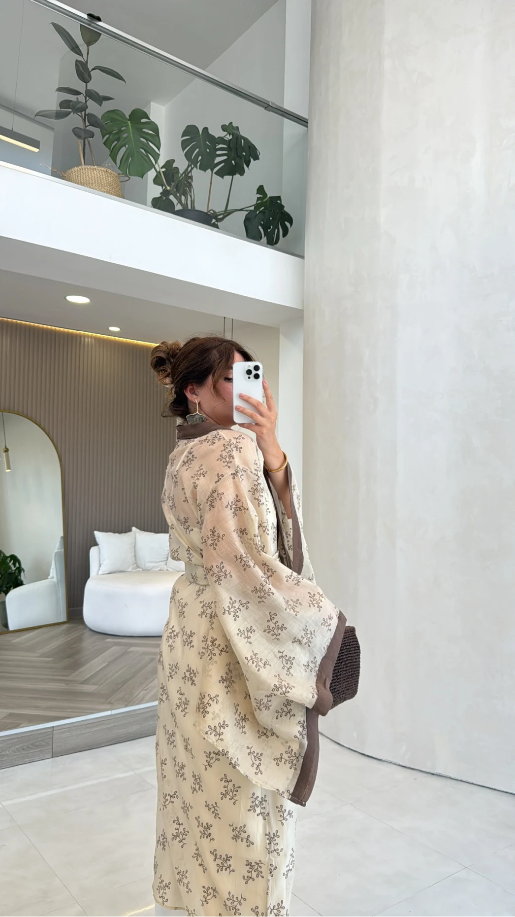 Kuşaklı Nakış İşlemeli Kimono - Taş - Kod: 5097