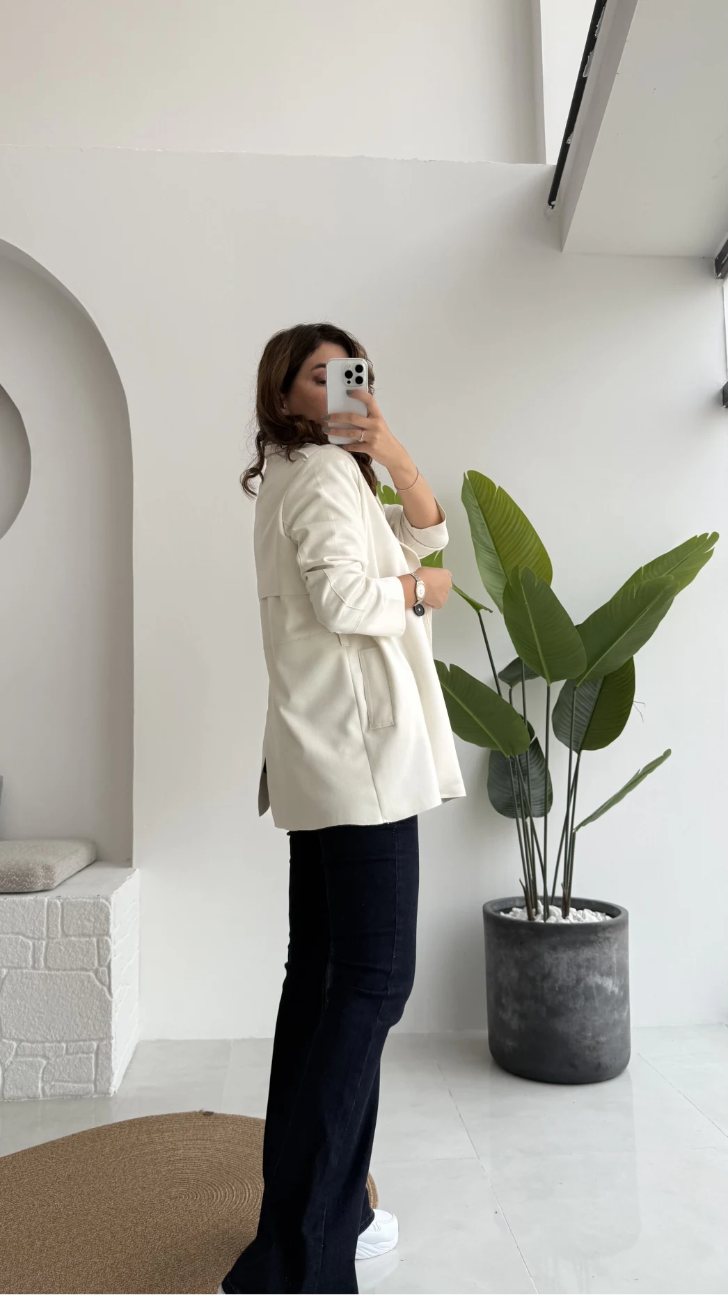 Kuşaklı Süet Trençkot - Kırık Beyaz