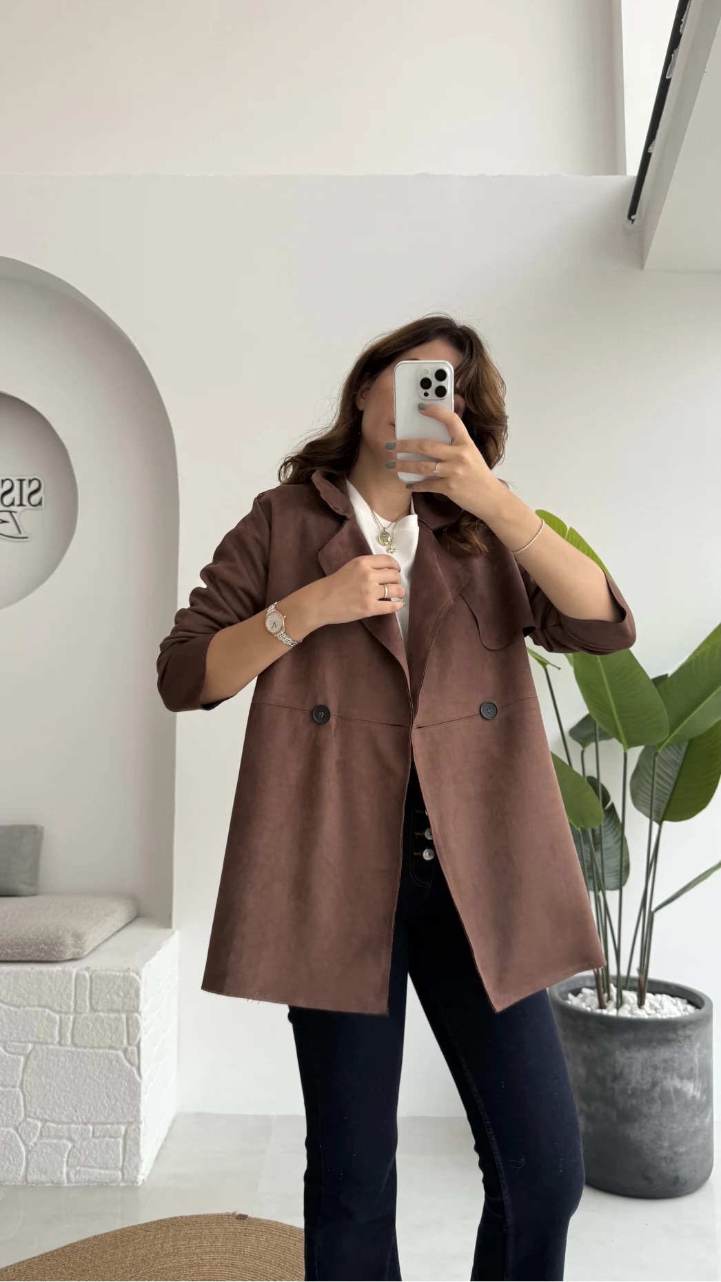 Kuşaklı Süet Trençkot - Kahve