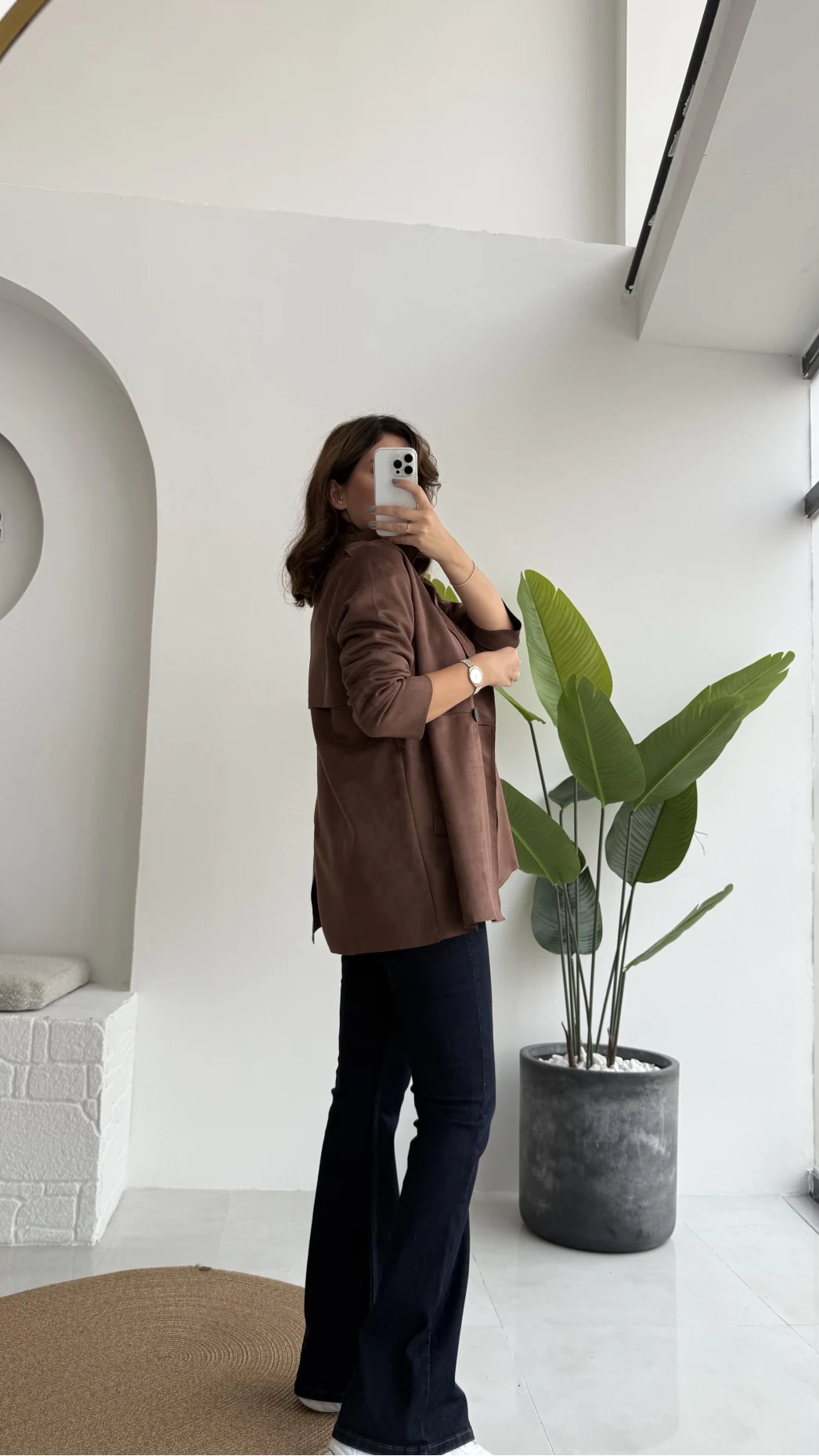 Kuşaklı Süet Trençkot - Kahve