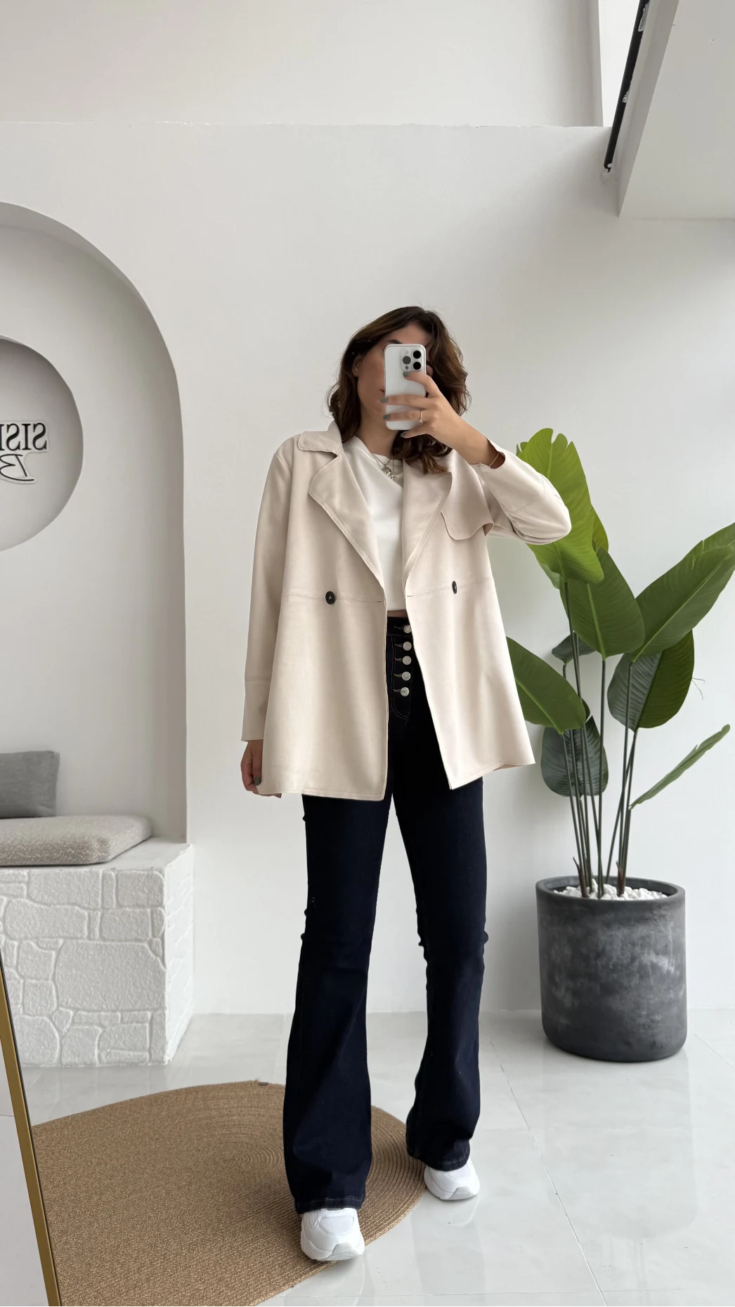 Kuşaklı Süet Trençkot - Taş