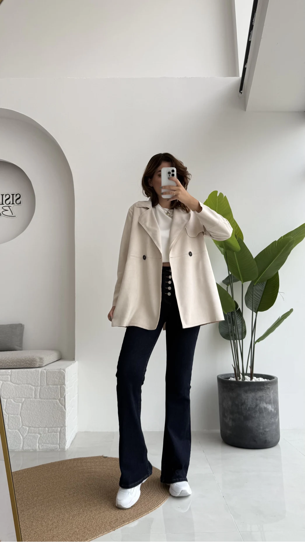 Kuşaklı Süet Trençkot - Taş