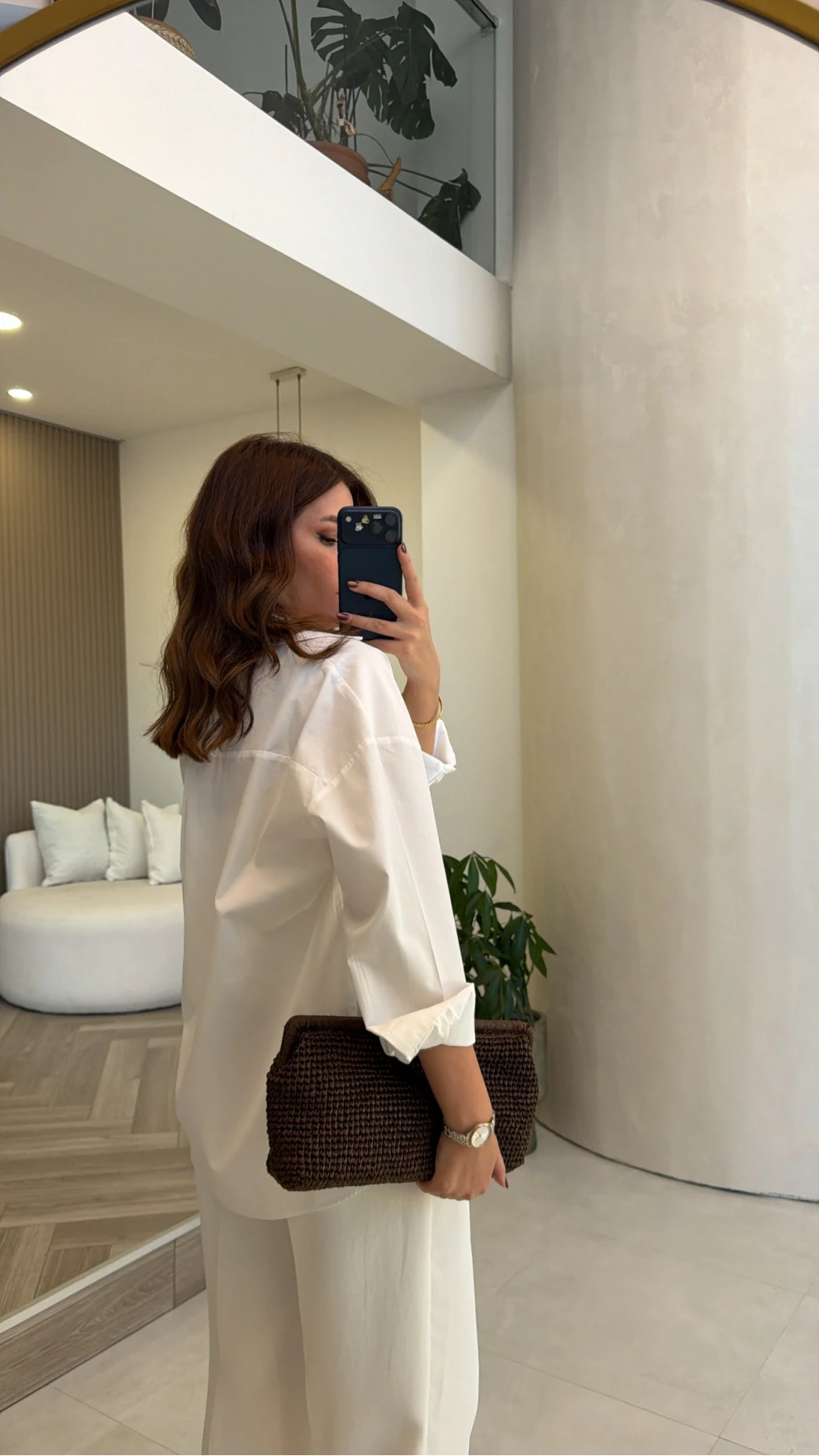 Kuşgözü Oversize Gömlek - Beyaz - Kod: 5157