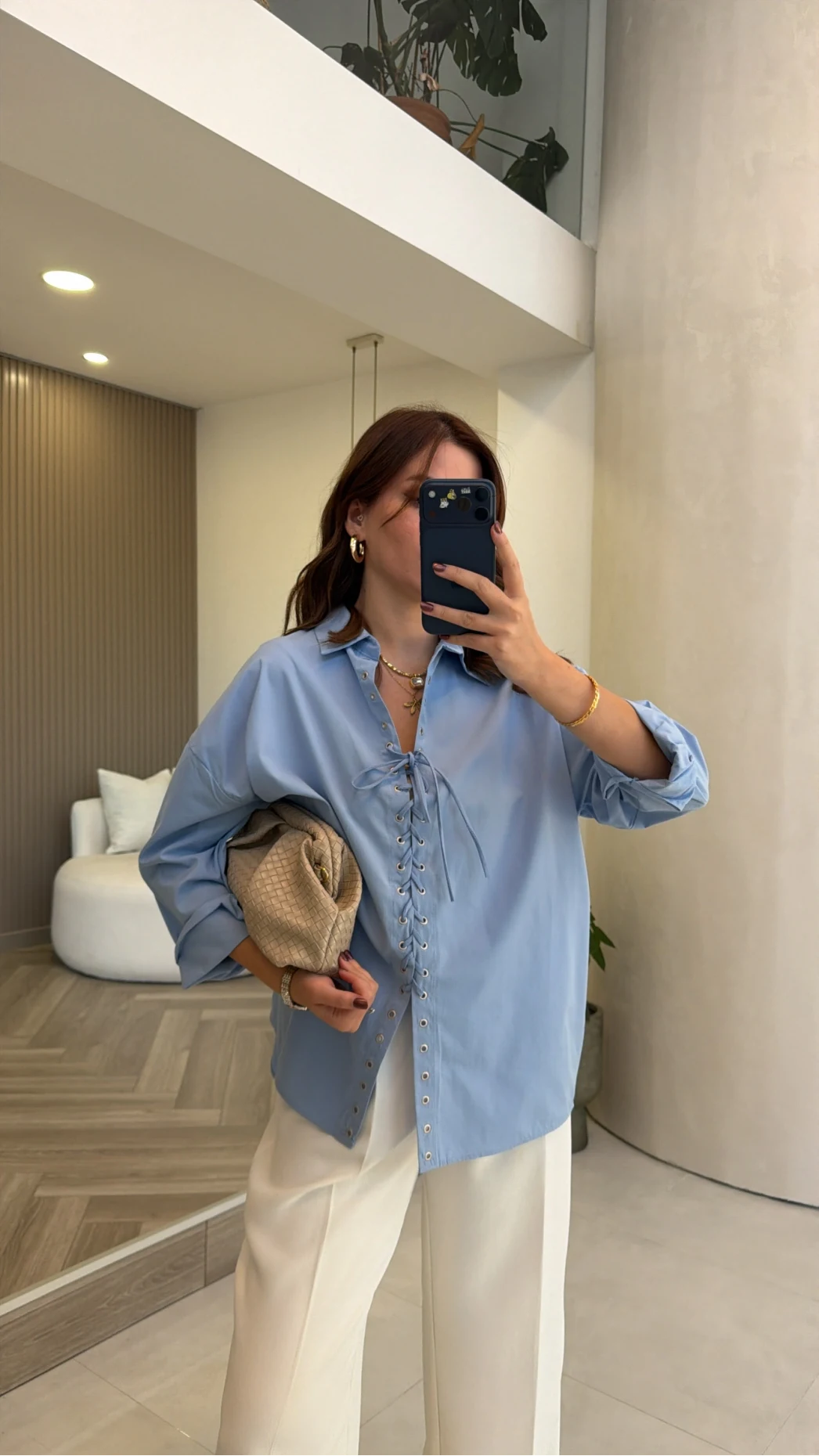 Kuşgözü Oversize Gömlek - Mavi - Kod: 5157