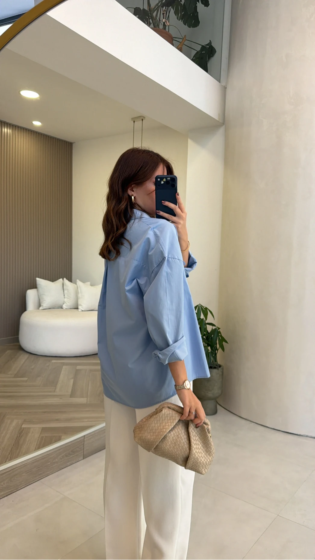 Kuşgözü Oversize Gömlek - Mavi - Kod: 5157