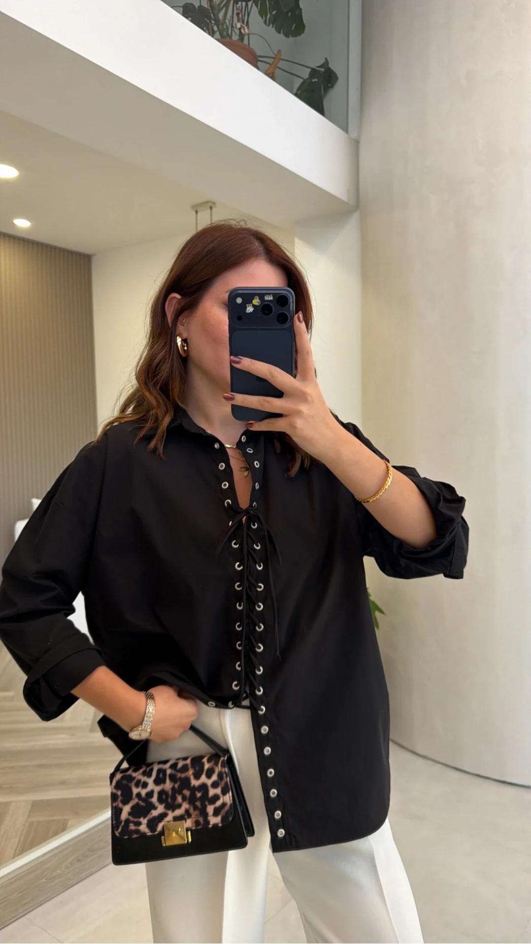 Kuşgözü Oversize Gömlek - Siyah - Kod: 5157