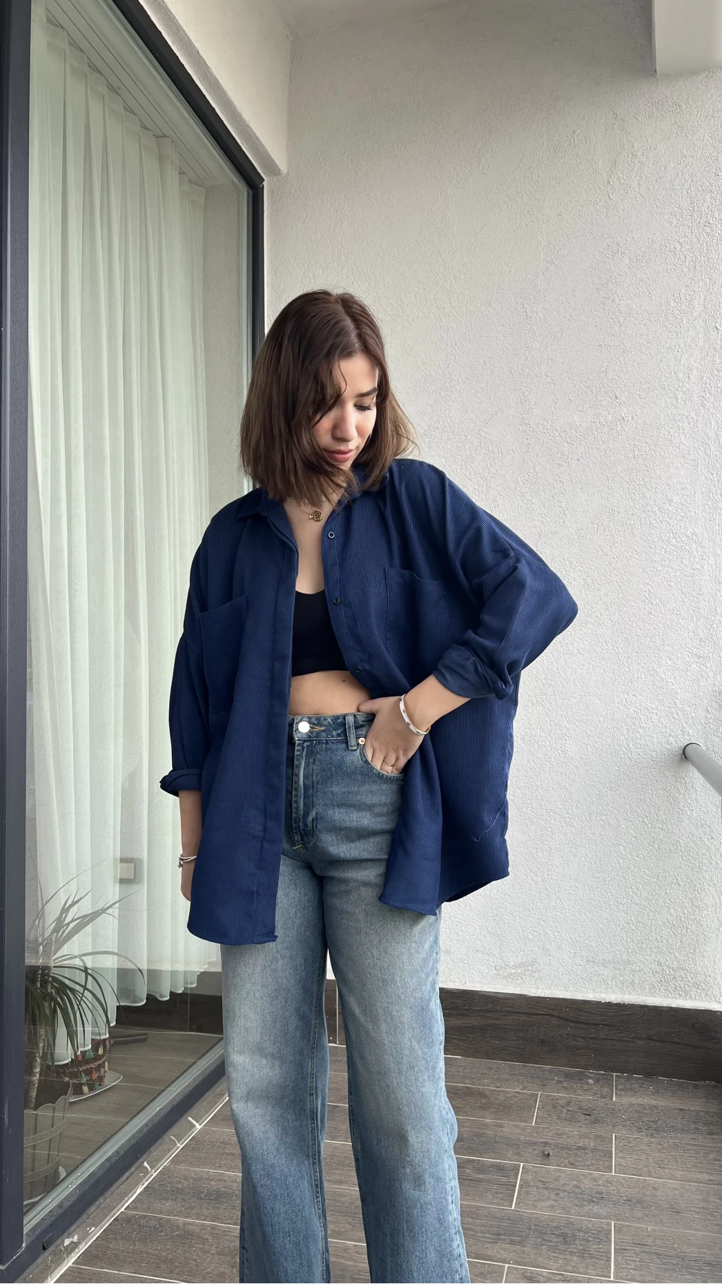 Lacivert Kadife Gömlek