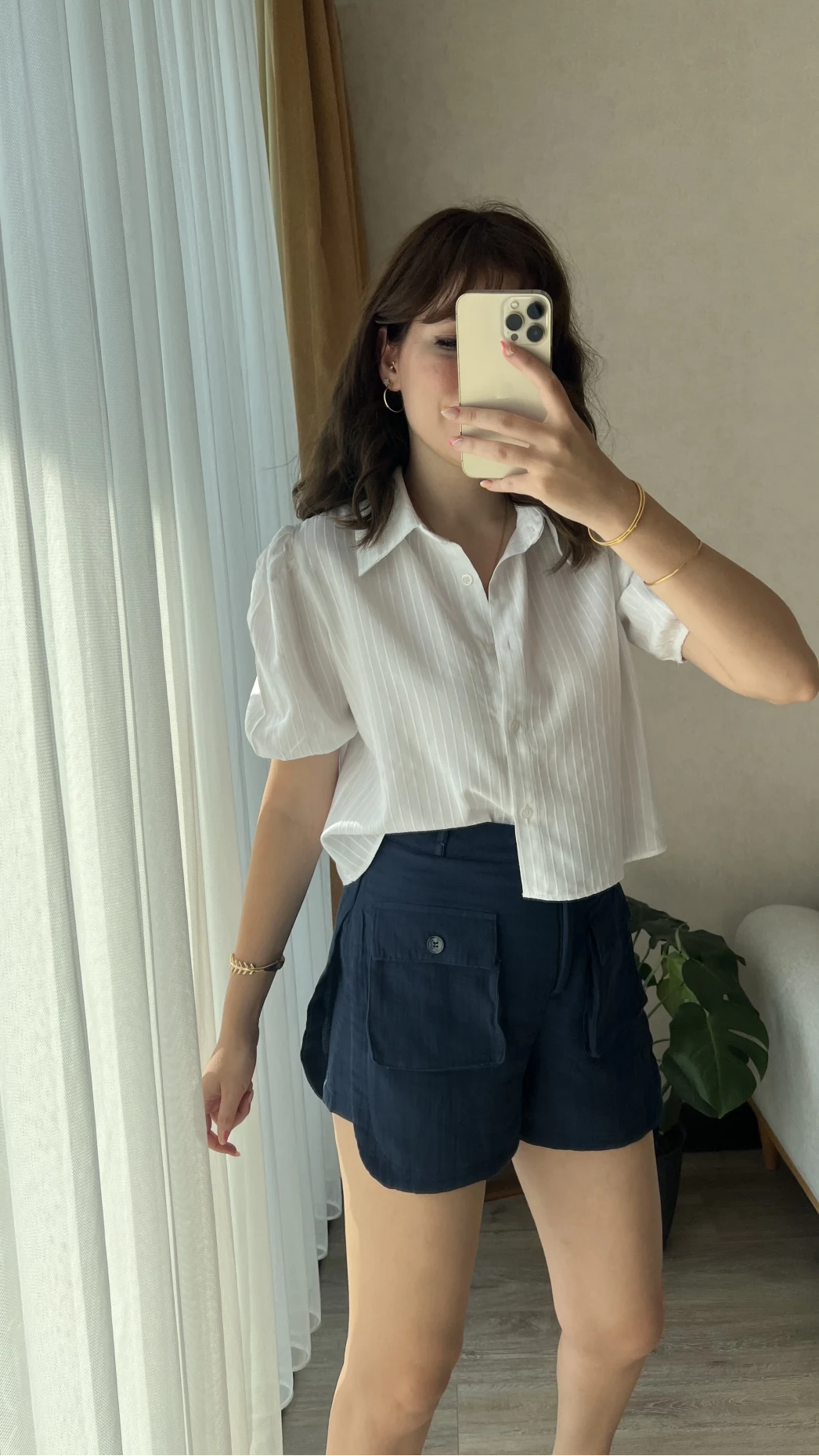 Lacivert Müslin Keten Karışımlı Şort