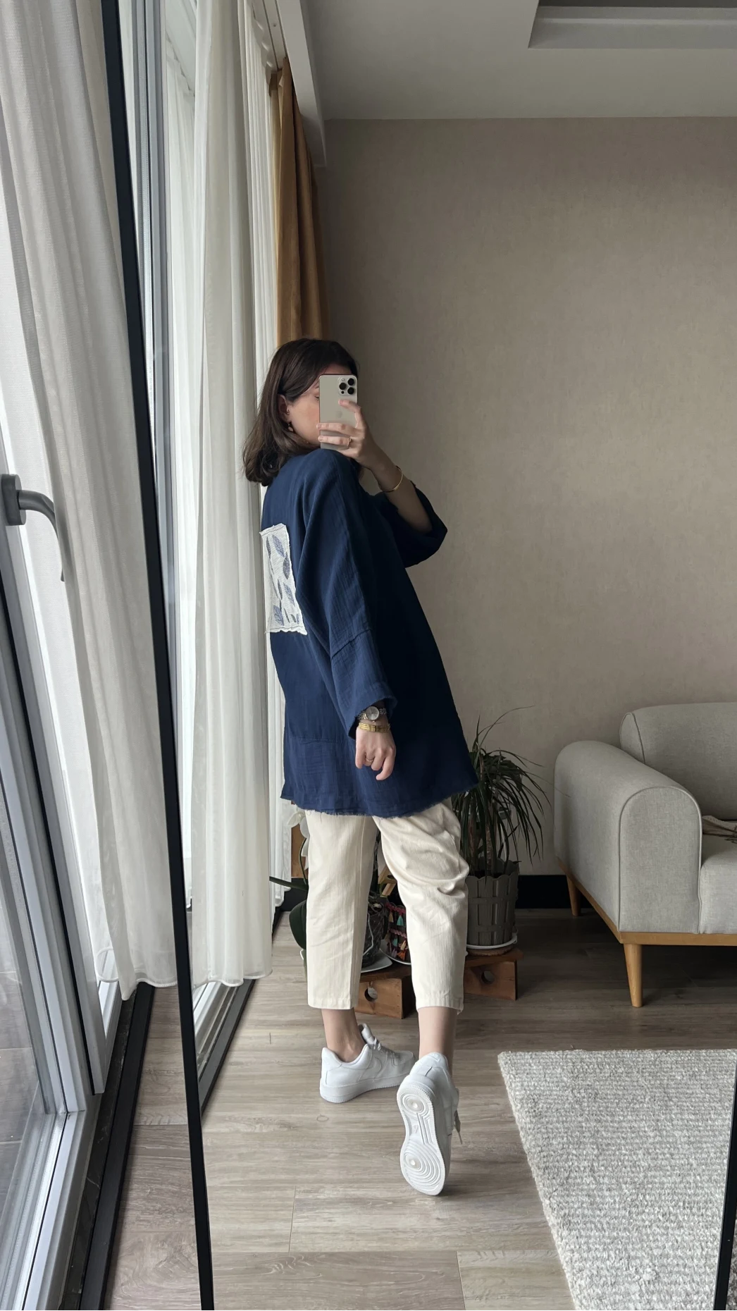Lacivert Müslin Kumaş Kimono