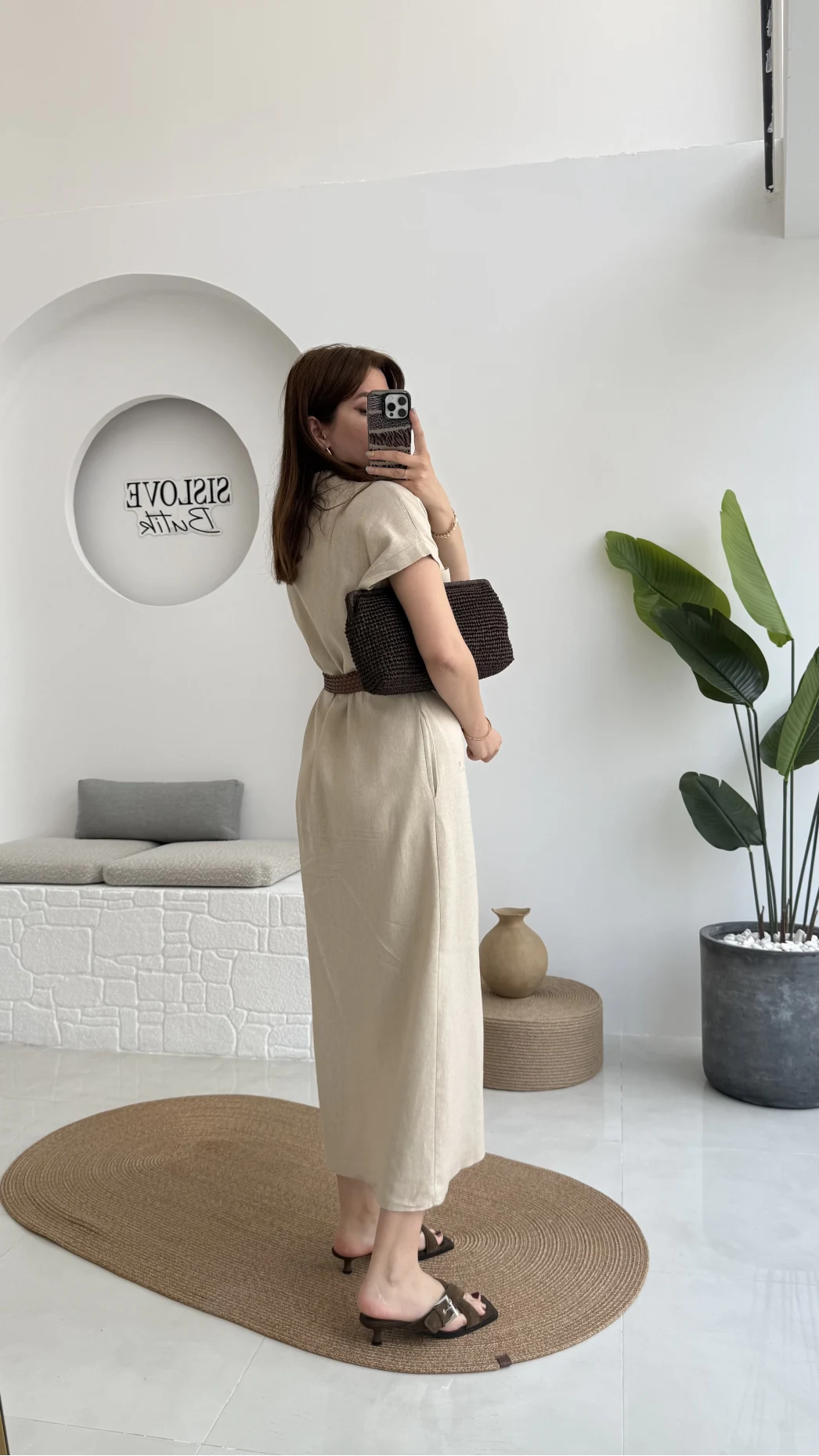 Lale Kısa Kollu Kemerli Gömlek Elbise - Taş- 3307