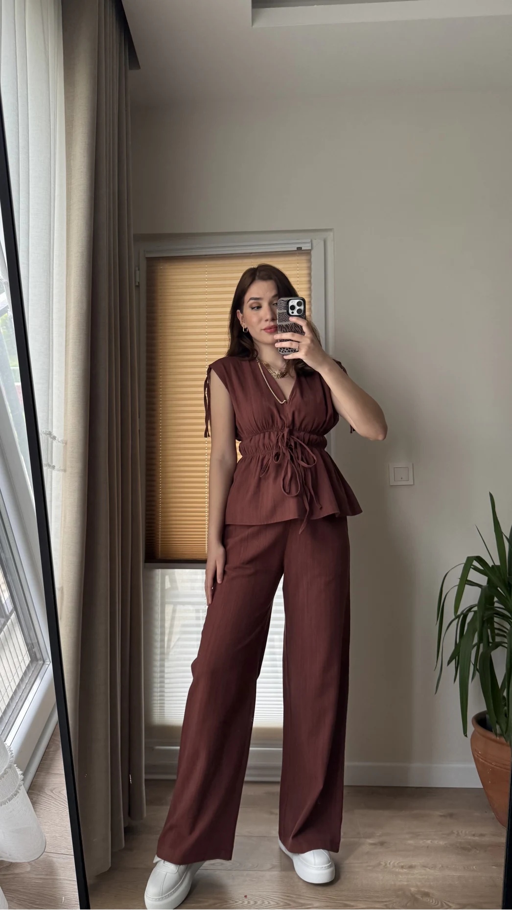 Lastik Detay Bluz Takım - Kiremit