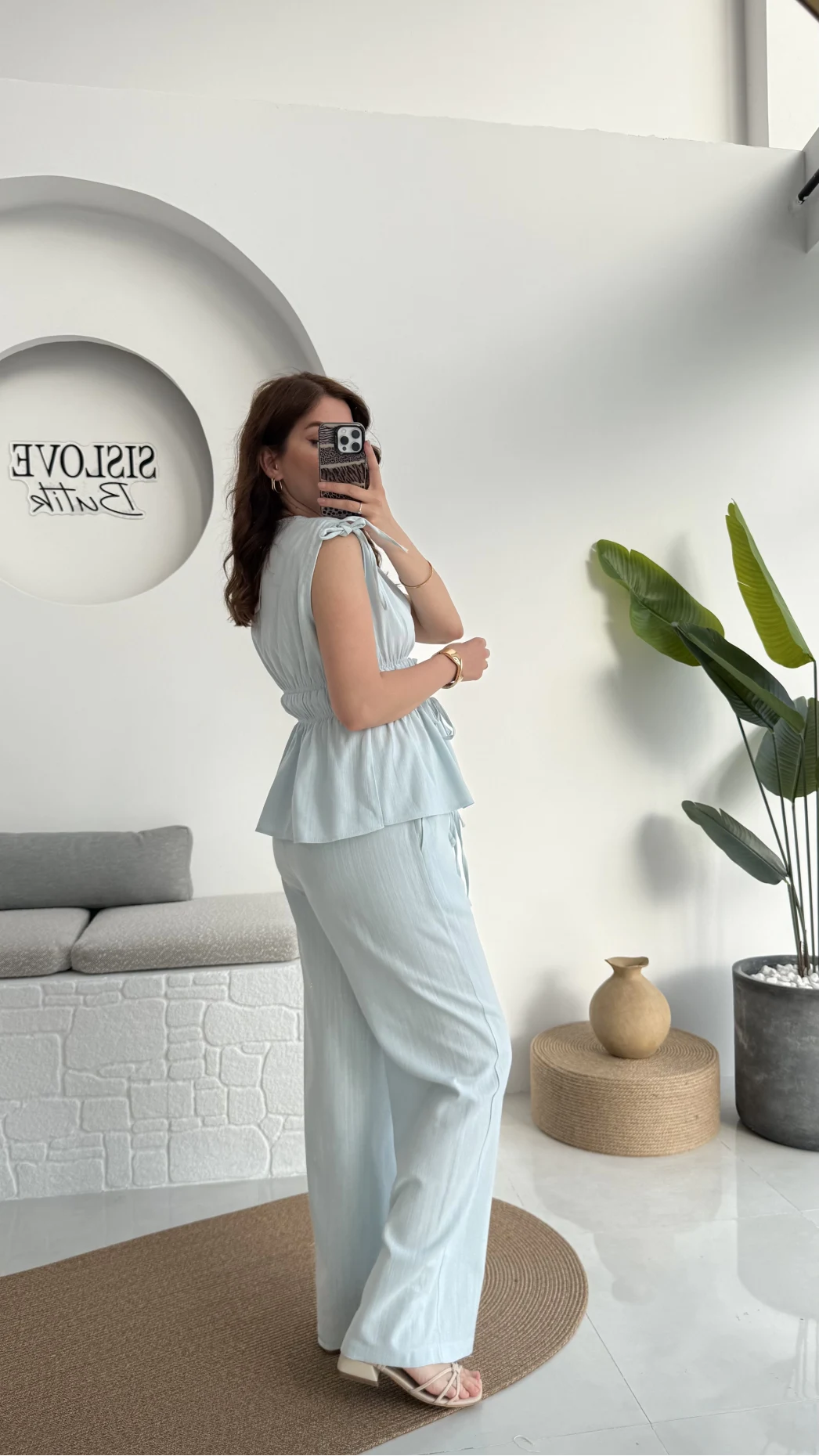 Lastik Detay Bluz Takım - Mavi