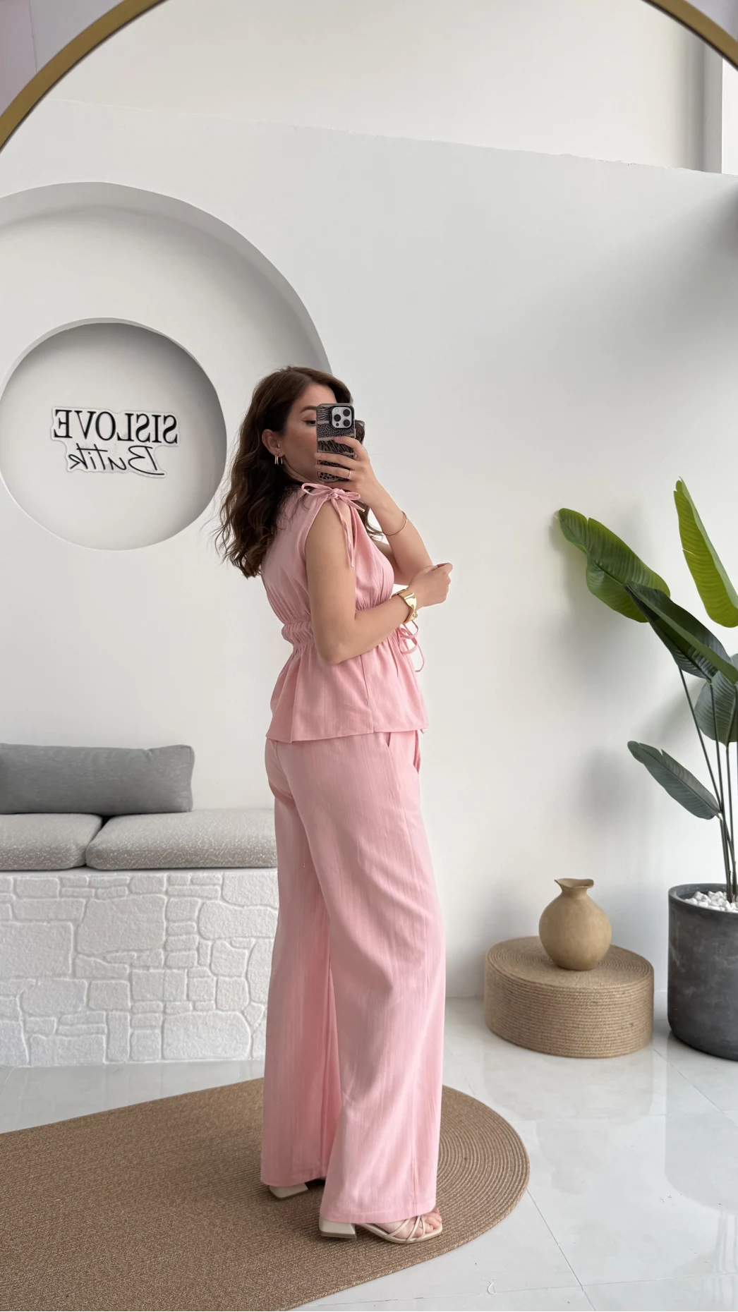 Lastik Detay Bluz Takım - Pembe