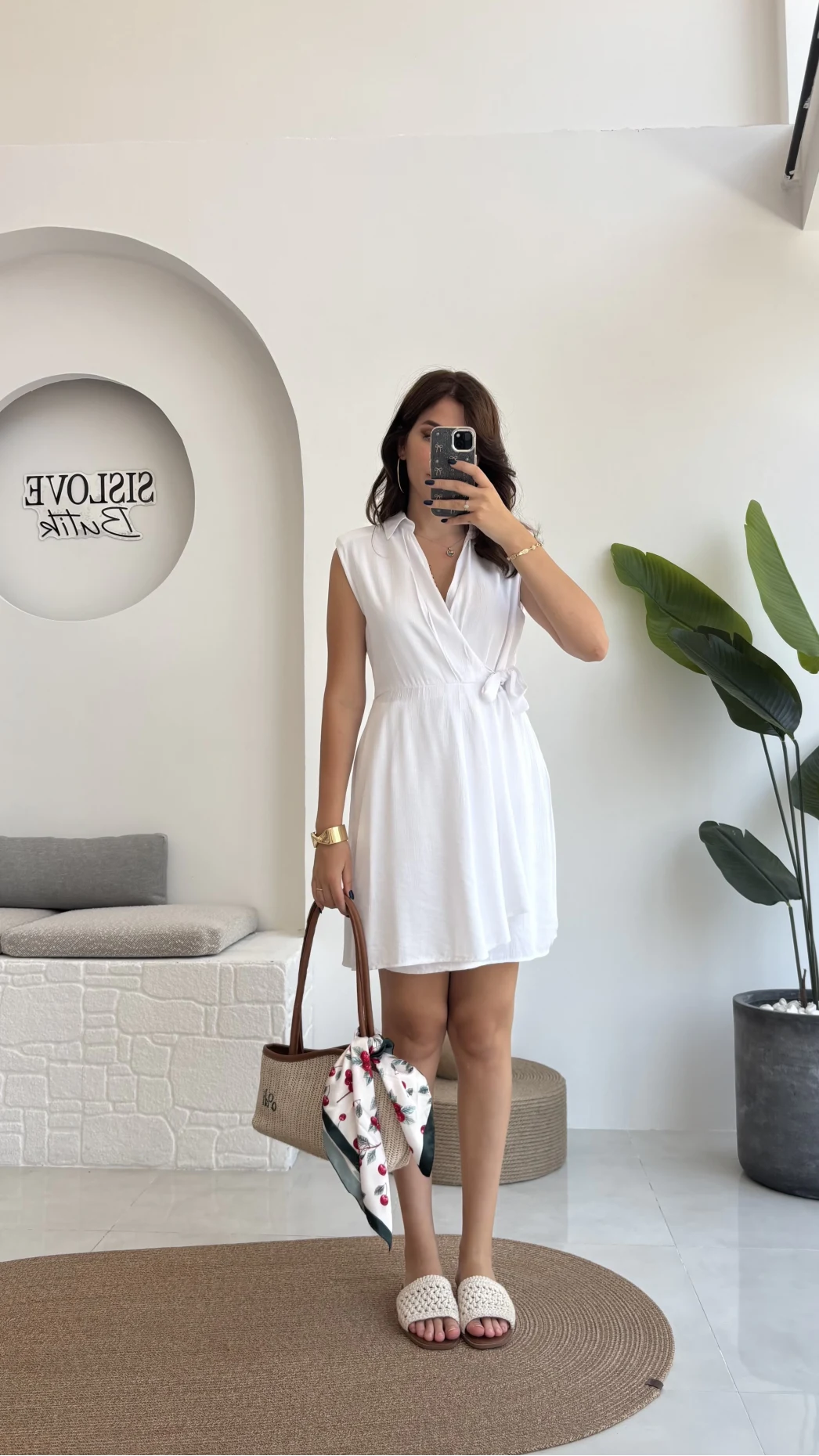 Laura Vatkalı Bürümcük Elbise - Beyaz - 6021