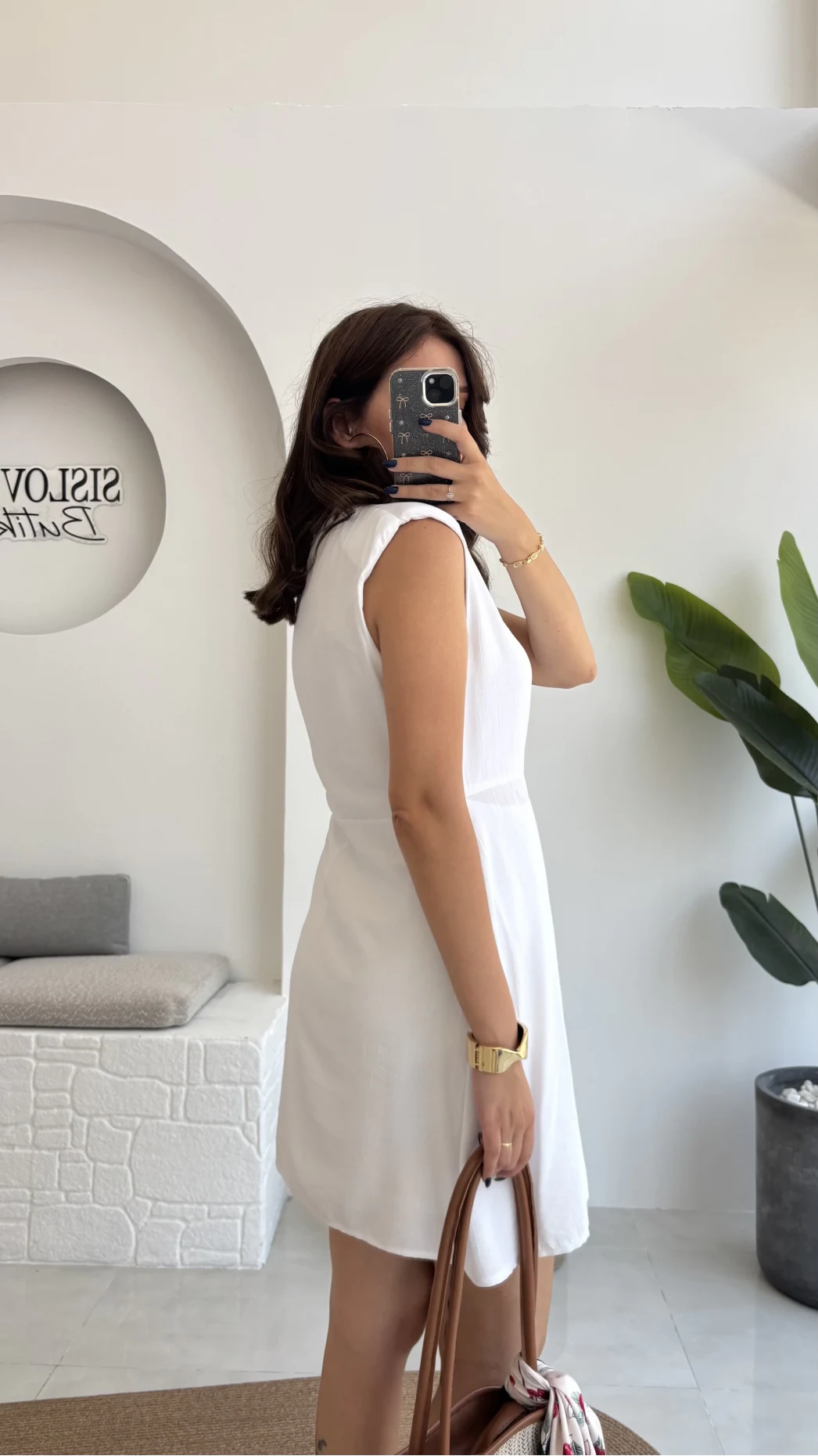 Laura Vatkalı Bürümcük Elbise - Beyaz - 6021