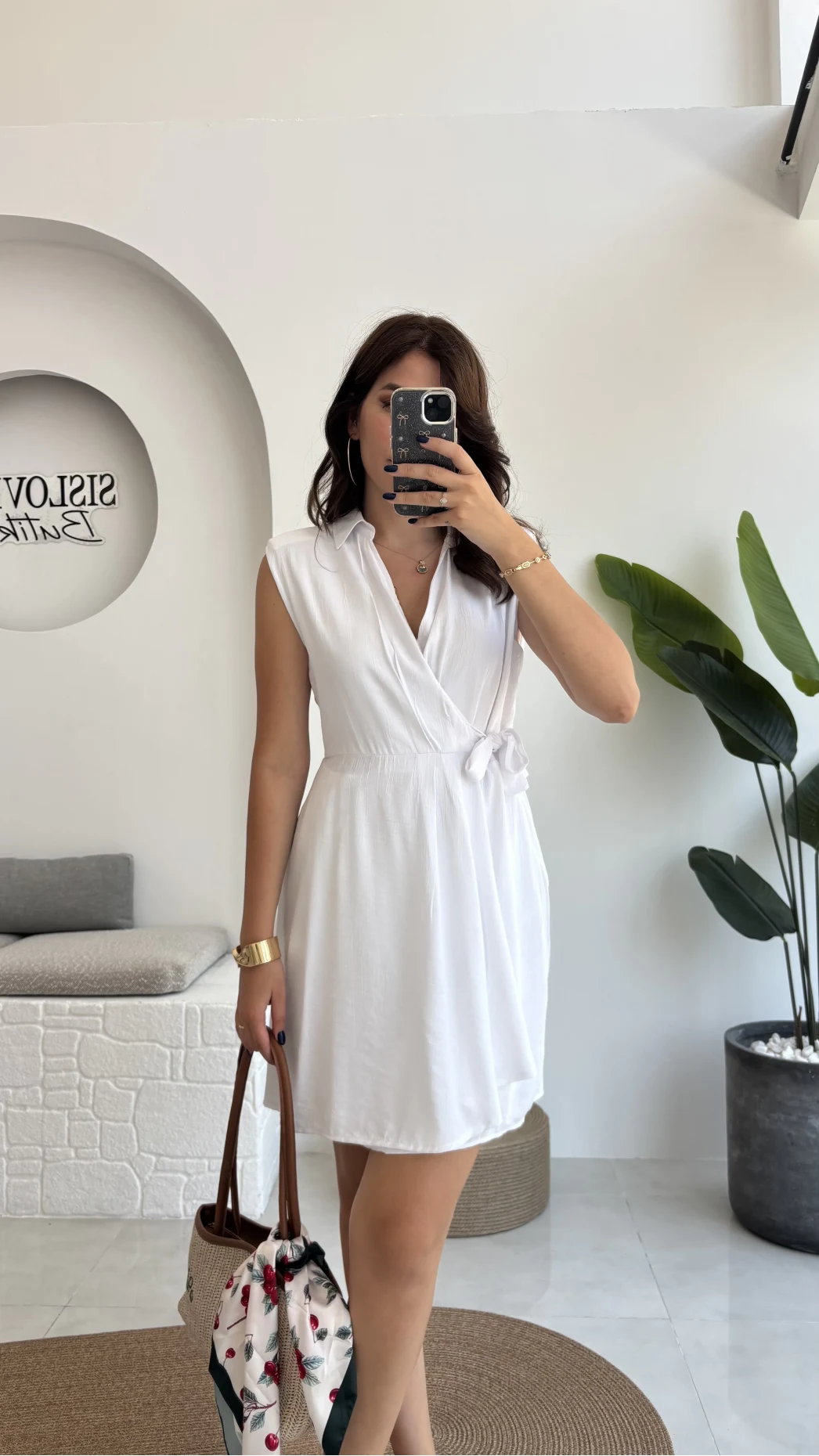 Laura Vatkalı Bürümcük Elbise - Beyaz - 6021