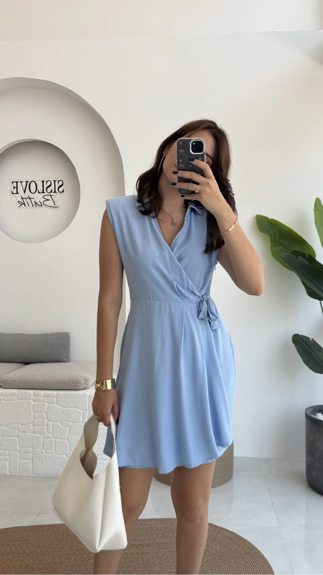 Laura Vatkalı Bürümcük Elbise - Mavi - 6021