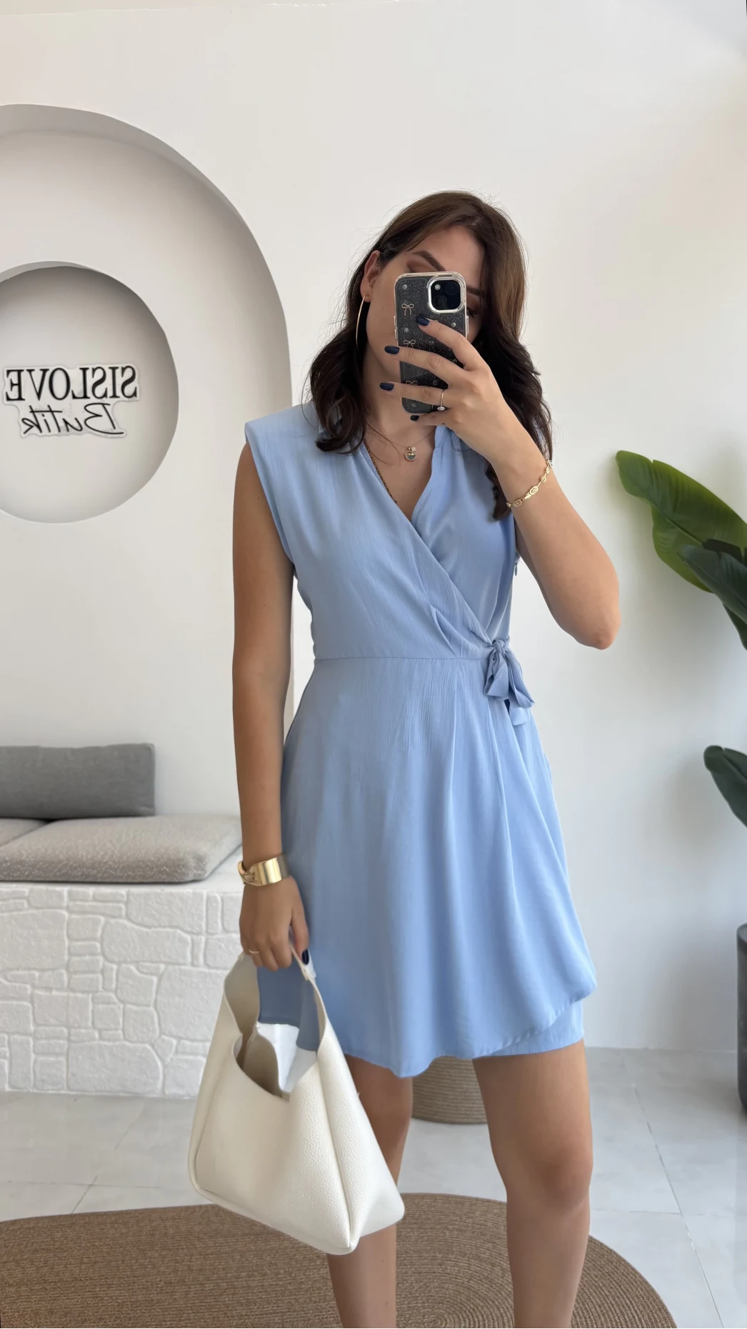 Laura Vatkalı Bürümcük Elbise - Mavi - 6021