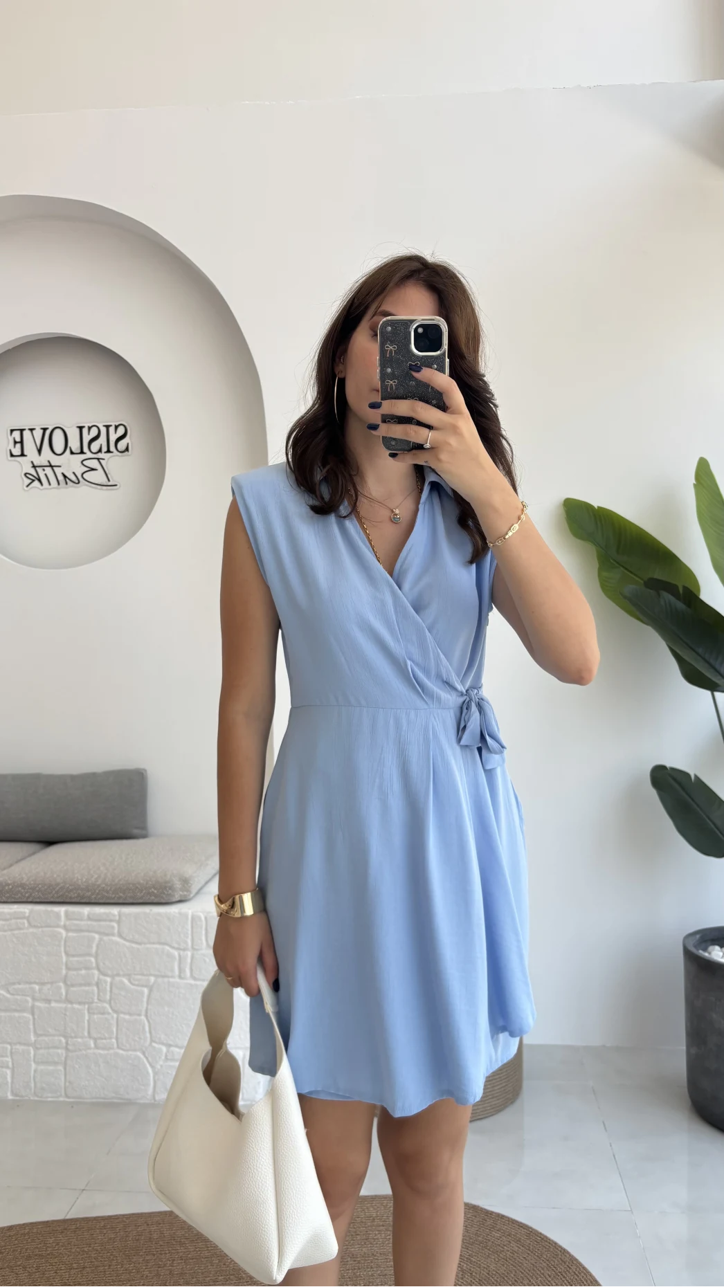 Laura Vatkalı Bürümcük Elbise - Mavi - 6021