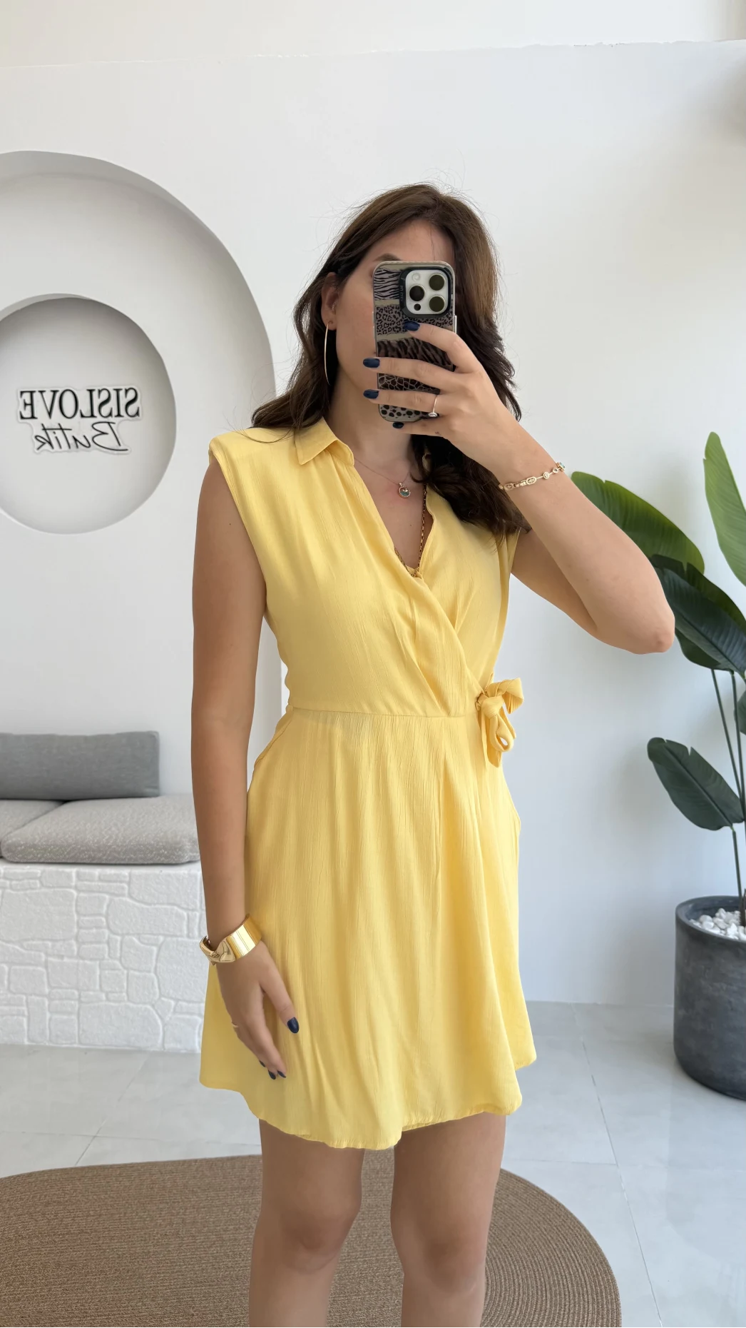 Laura Vatkalı Bürümcük Elbise - Sarı - 6021