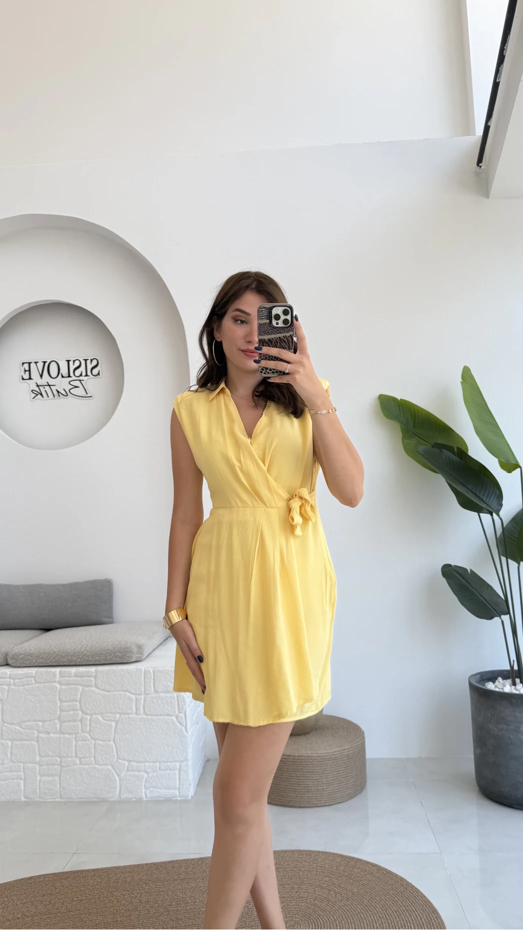 Laura Vatkalı Bürümcük Elbise - Sarı - 6021