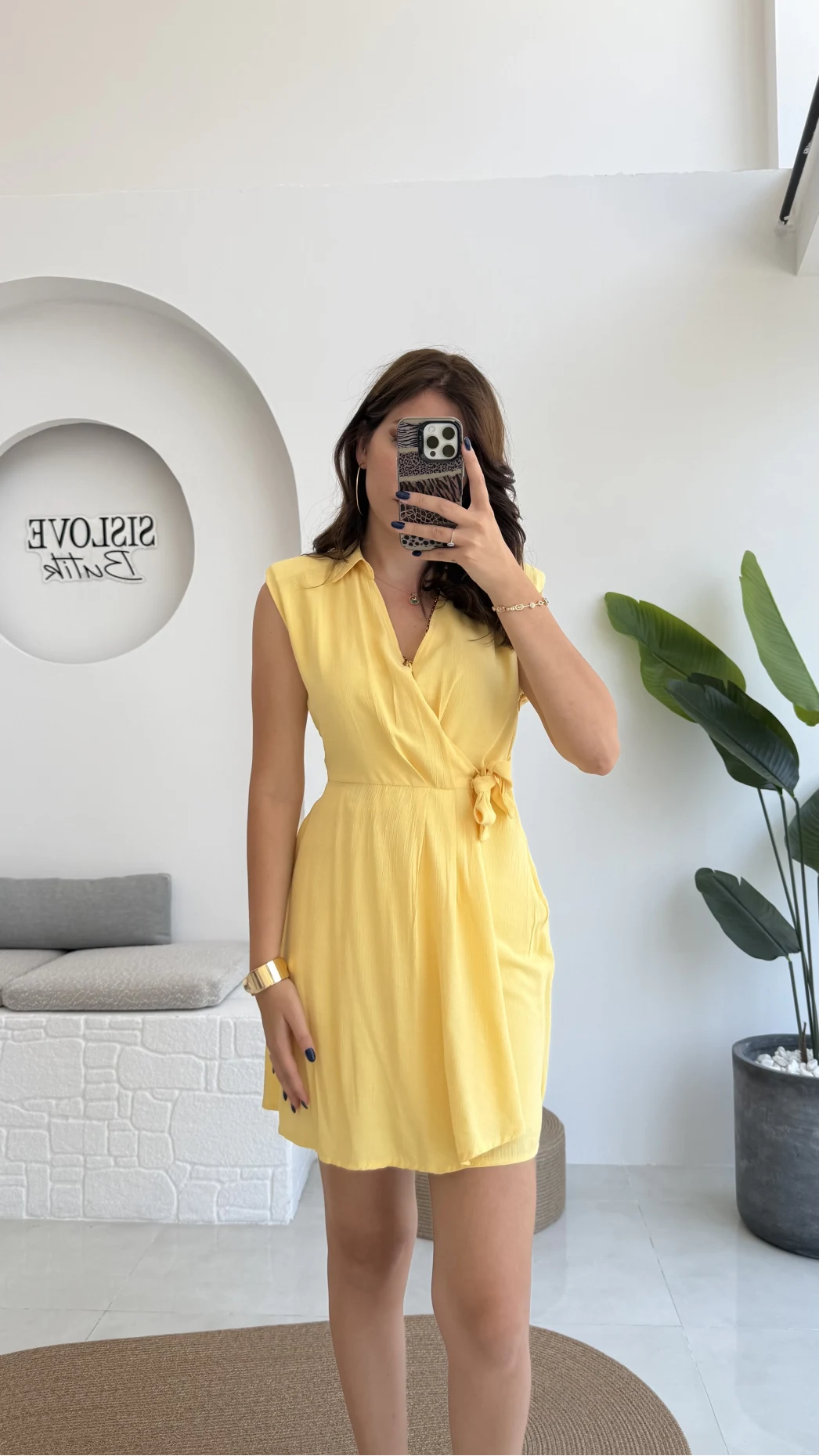 Laura Vatkalı Bürümcük Elbise - Sarı - 6021