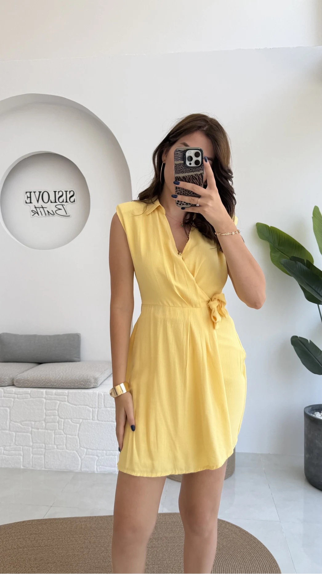 Laura Vatkalı Bürümcük Elbise - Sarı - 6021