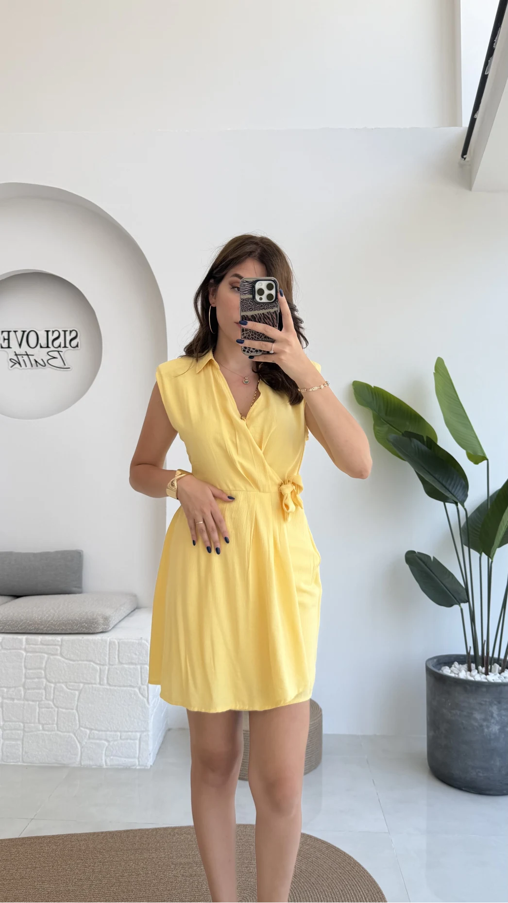 Laura Vatkalı Bürümcük Elbise - Sarı - 6021