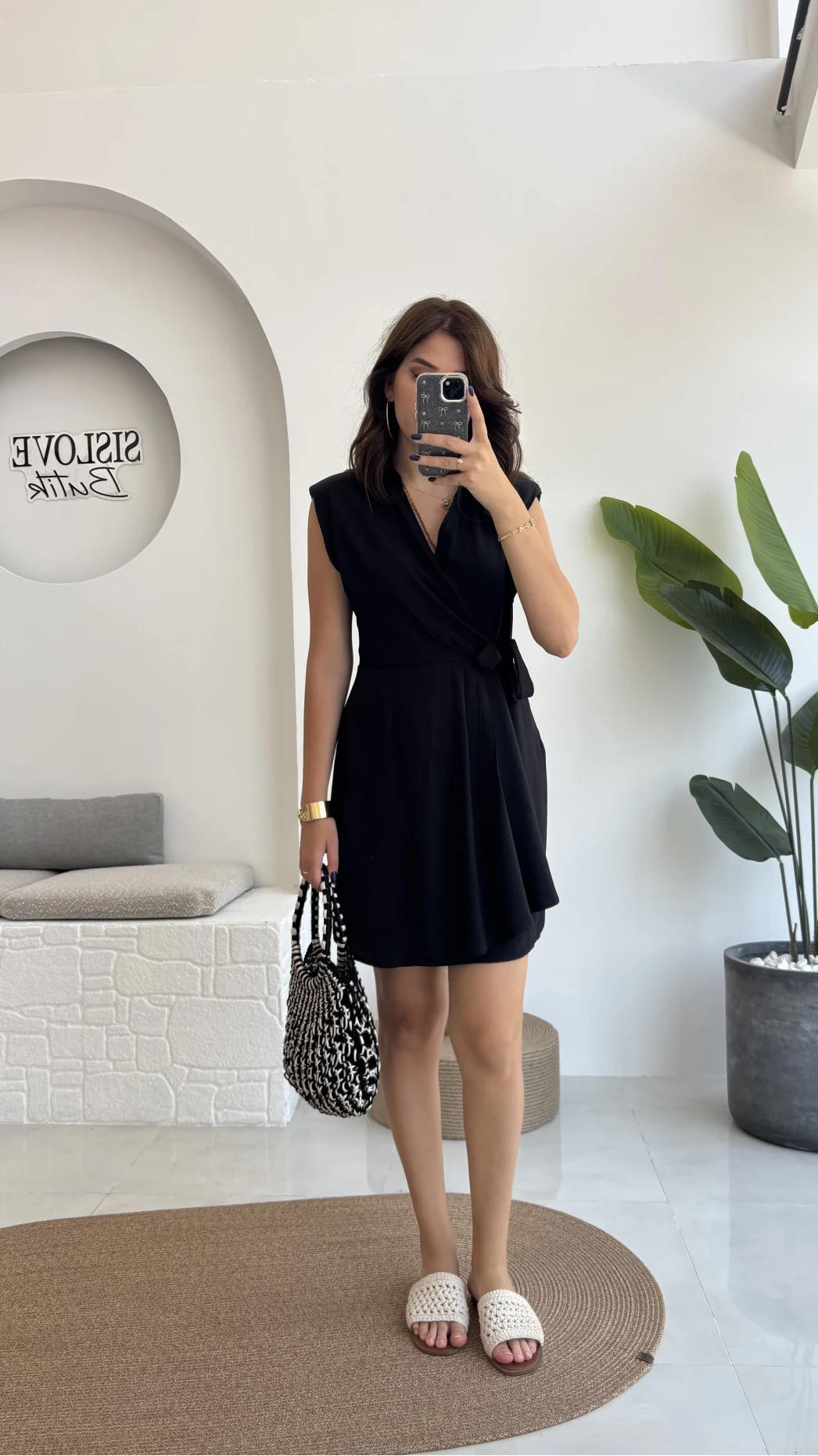 Laura Vatkalı Bürümcük Elbise - Siyah - 6021