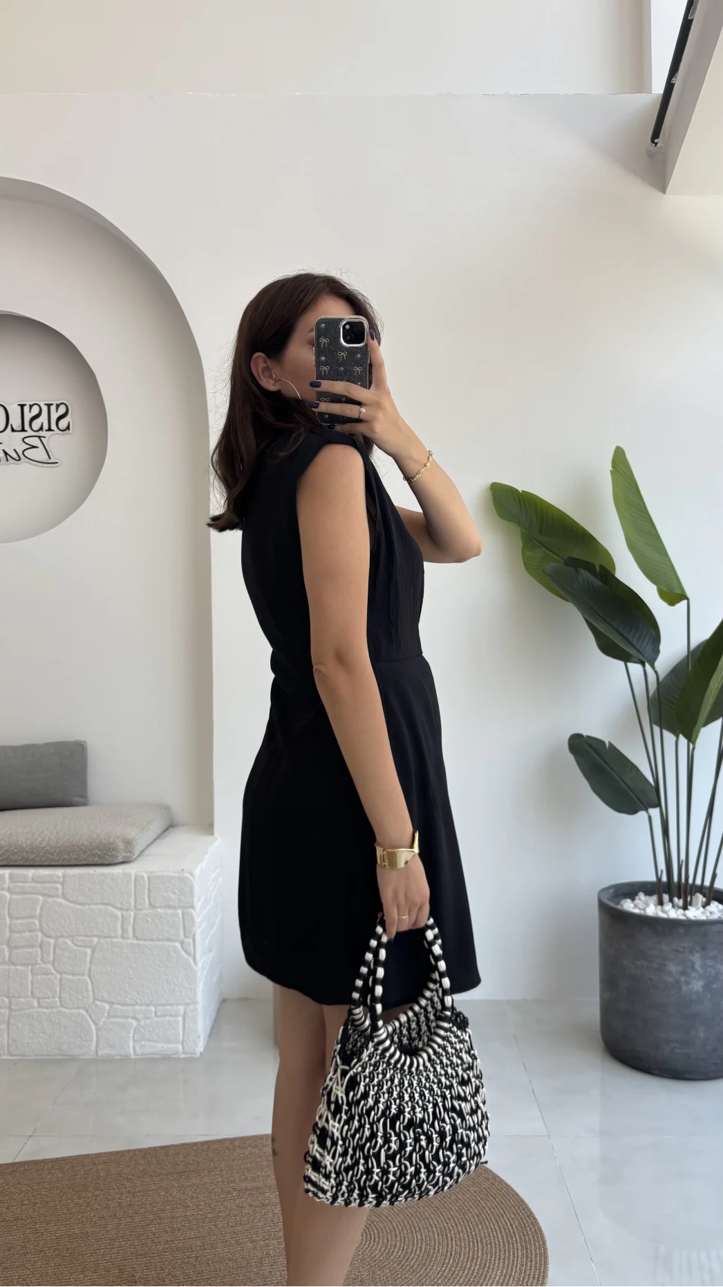 Laura Vatkalı Bürümcük Elbise - Siyah - 6021