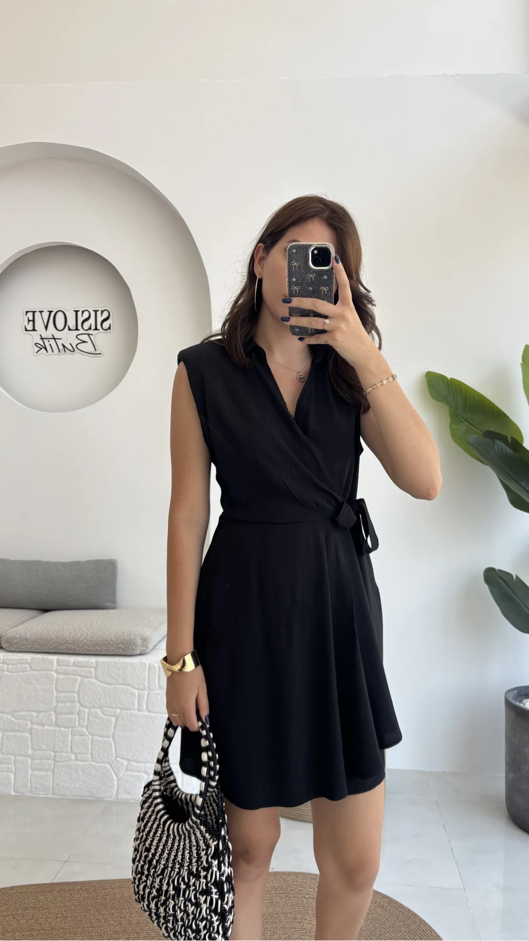 Laura Vatkalı Bürümcük Elbise - Siyah - 6021