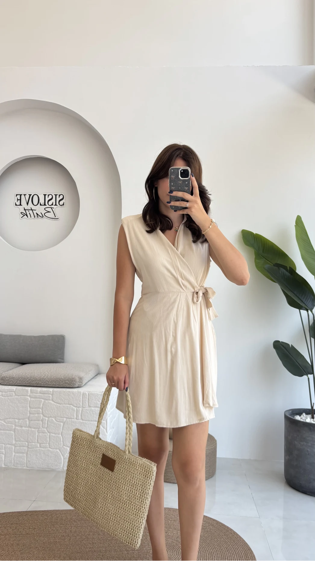 Laura Vatkalı Bürümcük Elbise - Taş - 6021