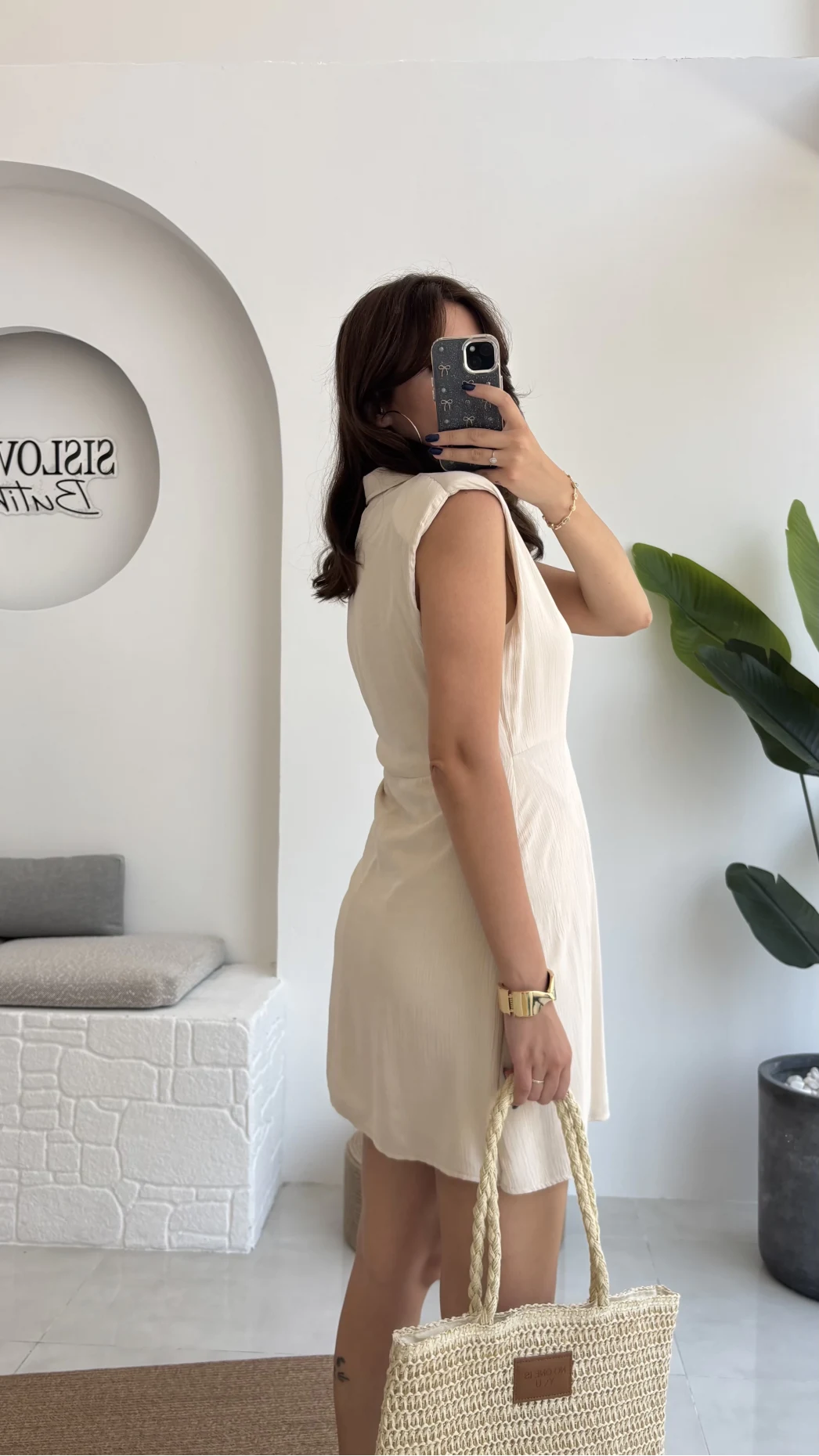 Laura Vatkalı Bürümcük Elbise - Taş - 6021