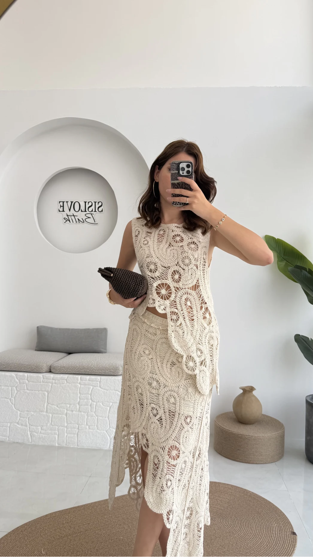 Lavina Dantel Etek Bluz - Natural - 38873