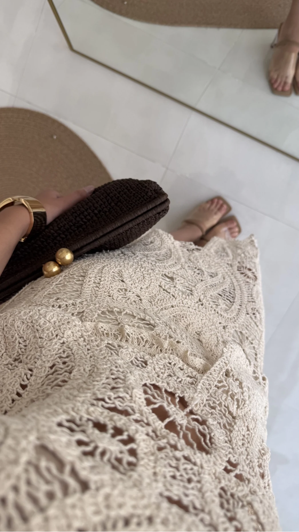 Lavina Dantel Etek Bluz - Natural - 38873