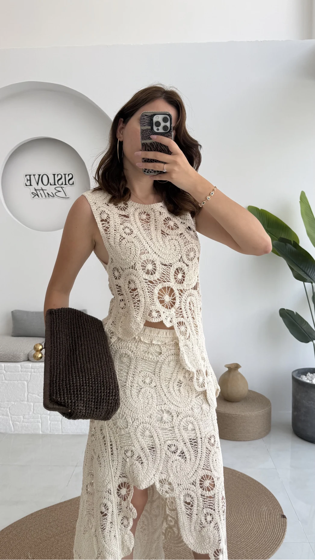 Lavina Dantel Etek Bluz - Natural - 38873