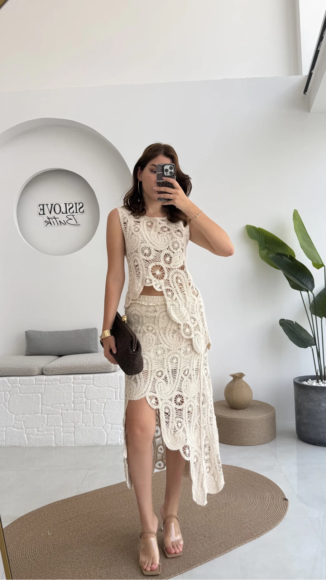 Lavina Dantel Etek Bluz - Natural - 38873