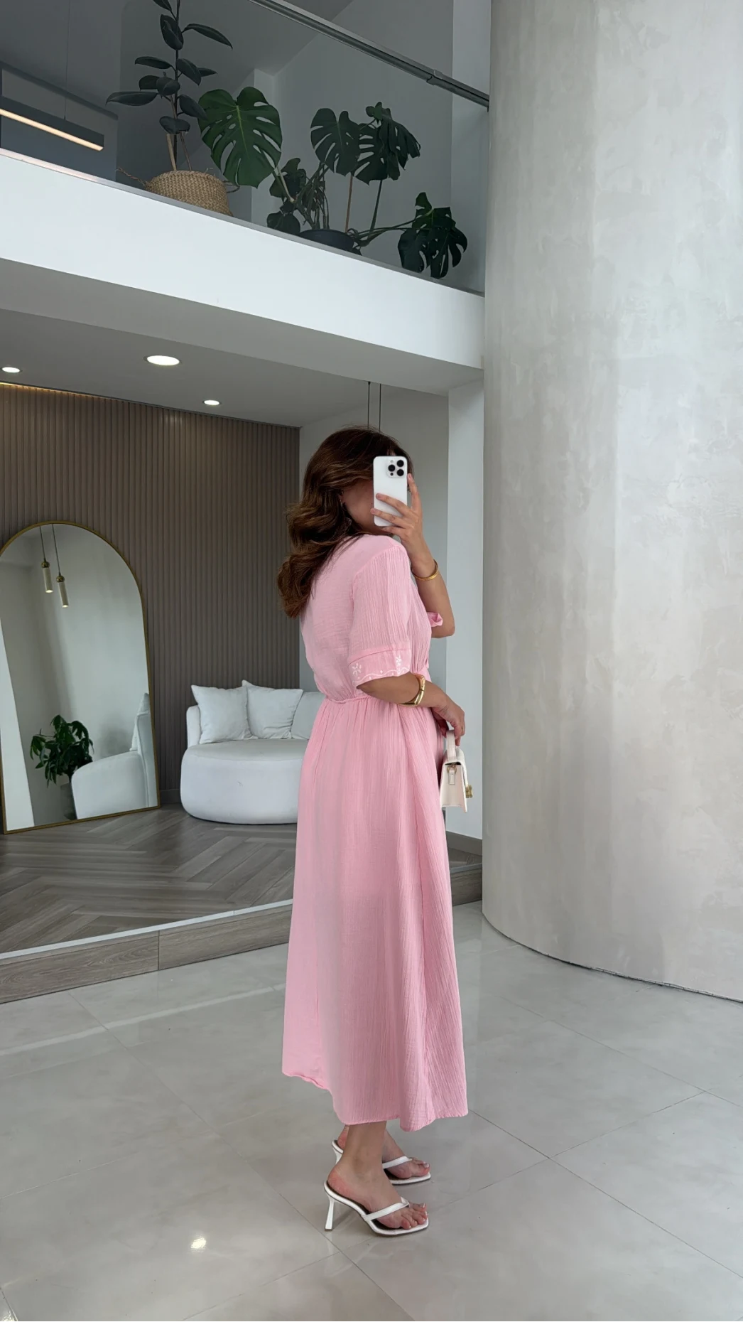 Leila Nakış Detaylı Müslin Elbise - Pembe - Kod: 1101