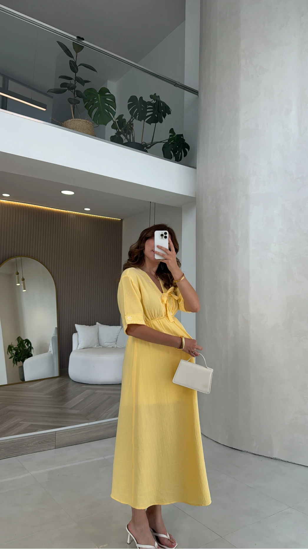 Leila Nakış Detaylı Müslin Elbise - Sarı - Kod: 1101