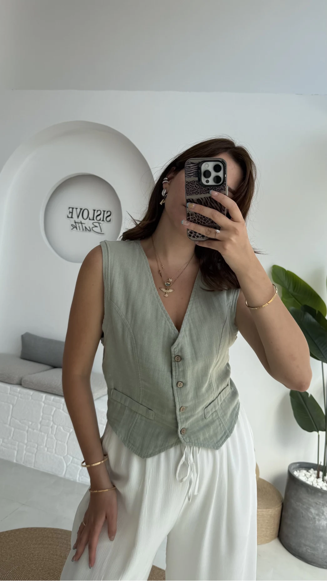 Lemon Düğmeli Kısa Yelek - Mint